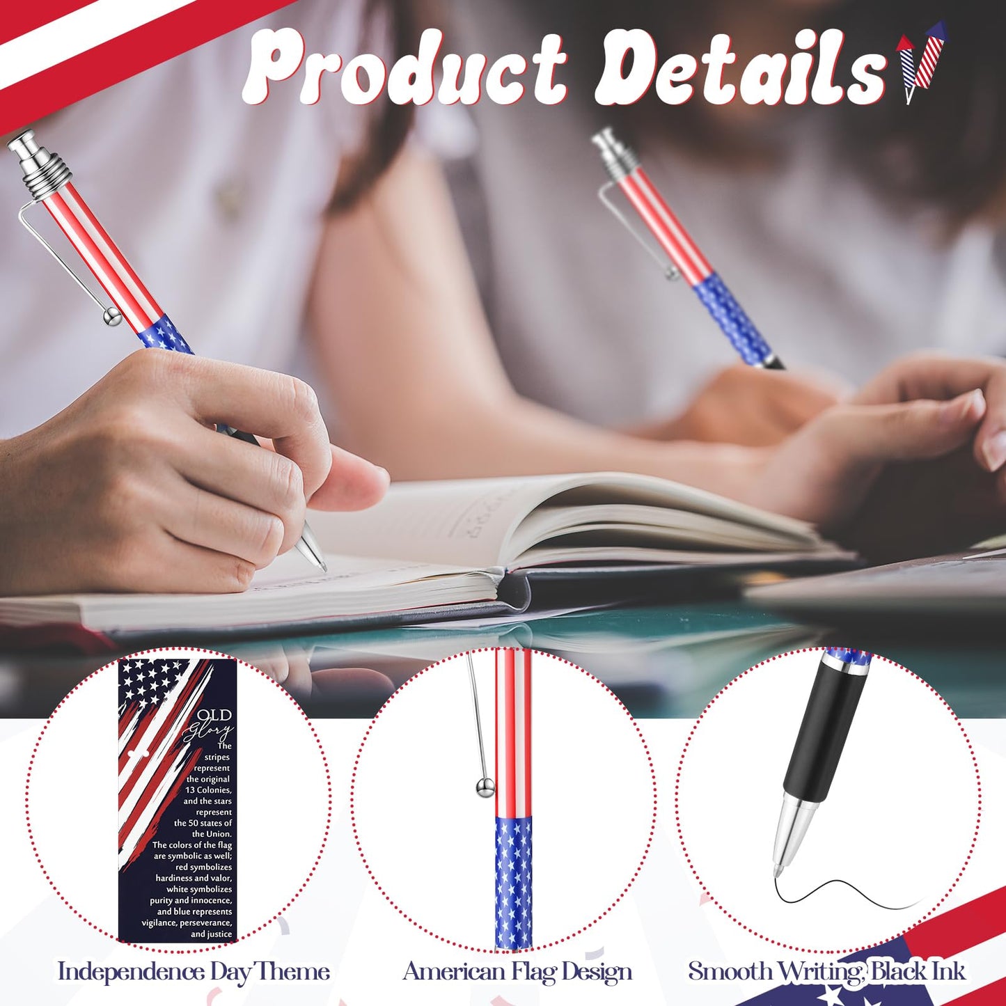 Motiskyy 100 Sets Patriotic Memorial Day Gifts American Flag Ballpoint Pens Bulk 4th of July Pen with Bookmarks 250th Anniversary Party Favors for Independence Day Veterans Souvenirs Decoration