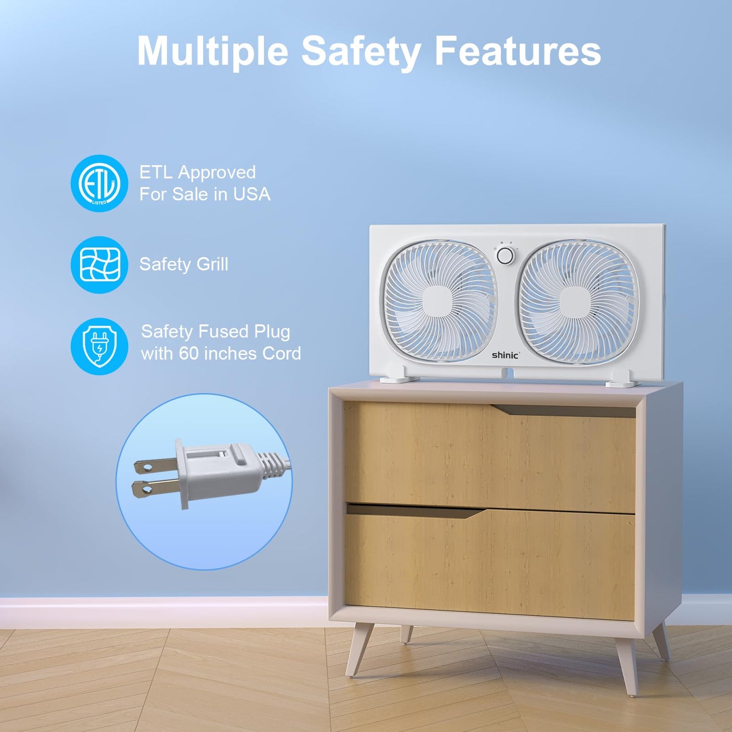 shinic 3-Speeds Window Fan with 180°+90° Rotatable Fans, Manual Reversible, Vertical Window Fan with Rigid & Accordion Expanders, Width Adjustable (21.65" to 33.27"), Ideal for Home, Kitchen, Bedroom