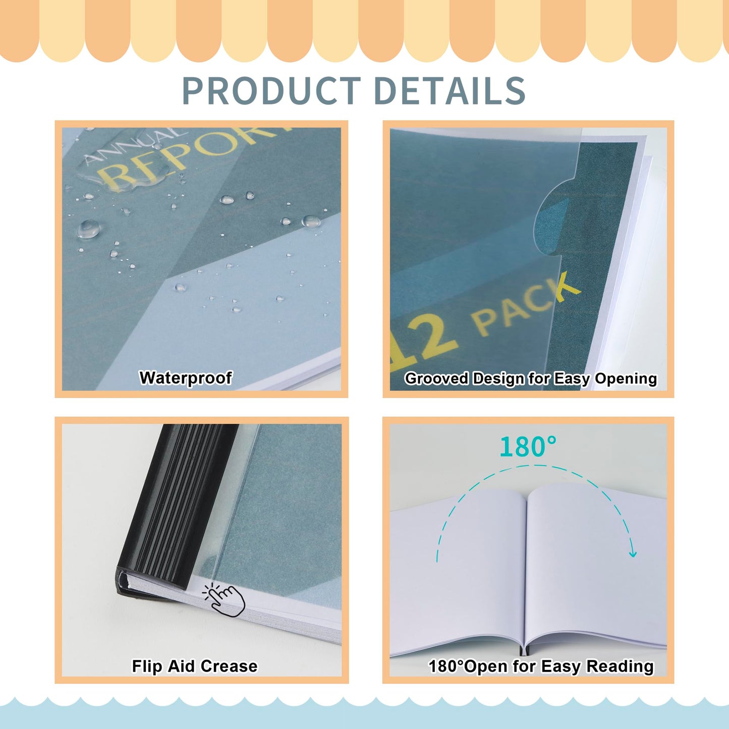 Binditek 100 Pack Clear Report Covers with Black Sliding Bars, 70 Sheet Capacity, 9mm Binding Bars, Letter Size, 5.5 Mil Thick, Black, for Students and Coworkers