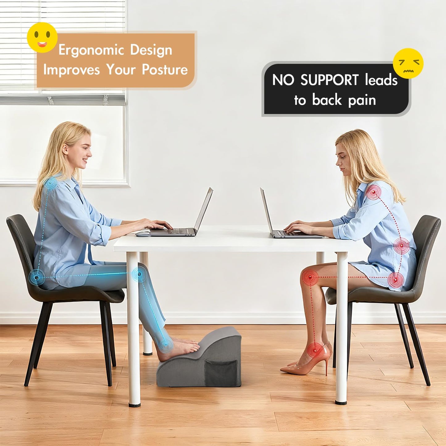 Echaprey Foot Rest for Under Desk at Work,Adjustable Under Desk Footrest Multifunctional 3-Tier Foot Stool with Non-Slip Base and Washable Cover Ergonomic Foot Stool for Office,Home,Car,Travel (Grey)