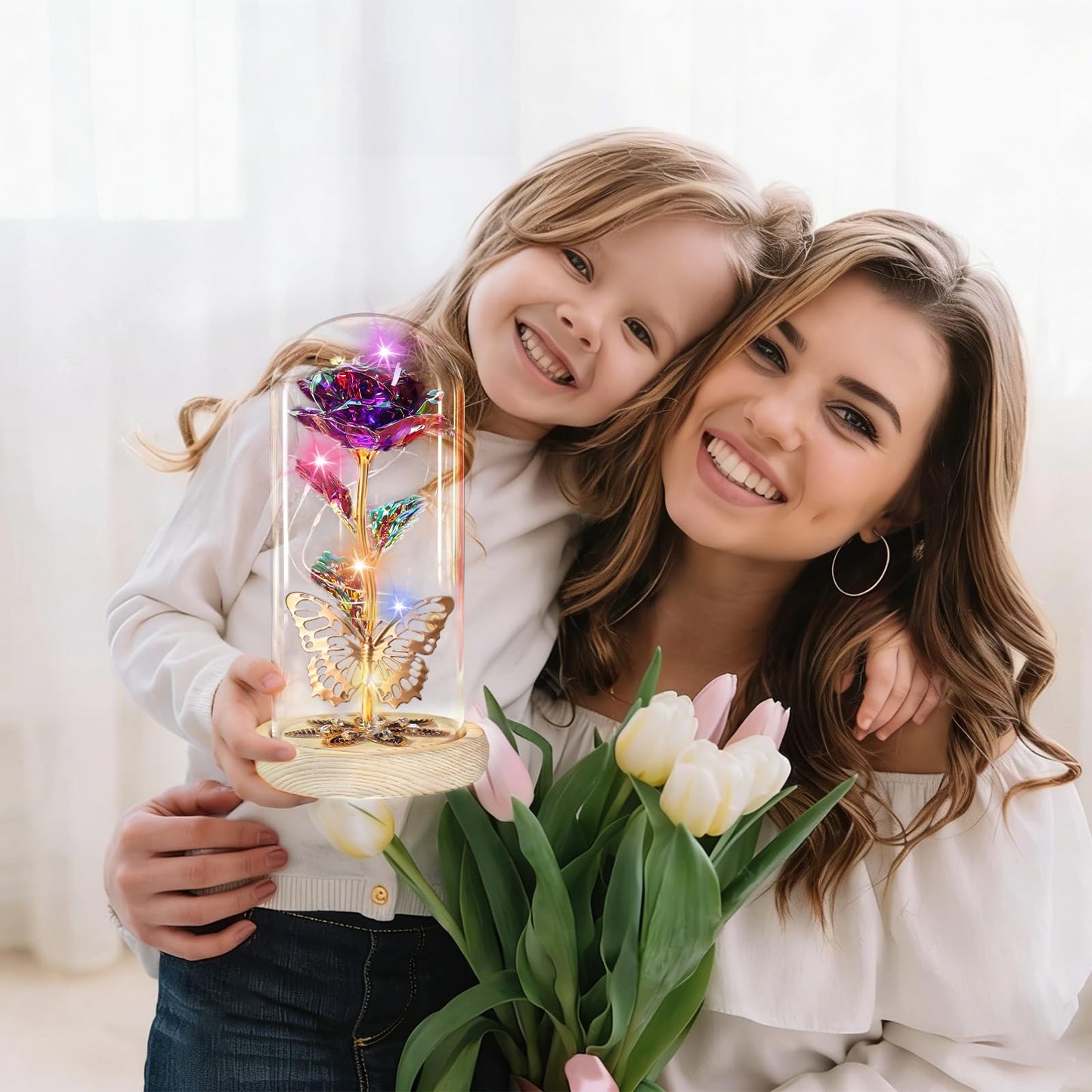 Mothers Day Rose Gifts for Mom Galaxy Glass Roses Preserved Forever Flowers for Delivery Light Up Rose in Glass Dome Anniversary Birthday Gifts for Women Grandma Wife Her Daughter Friend Purple