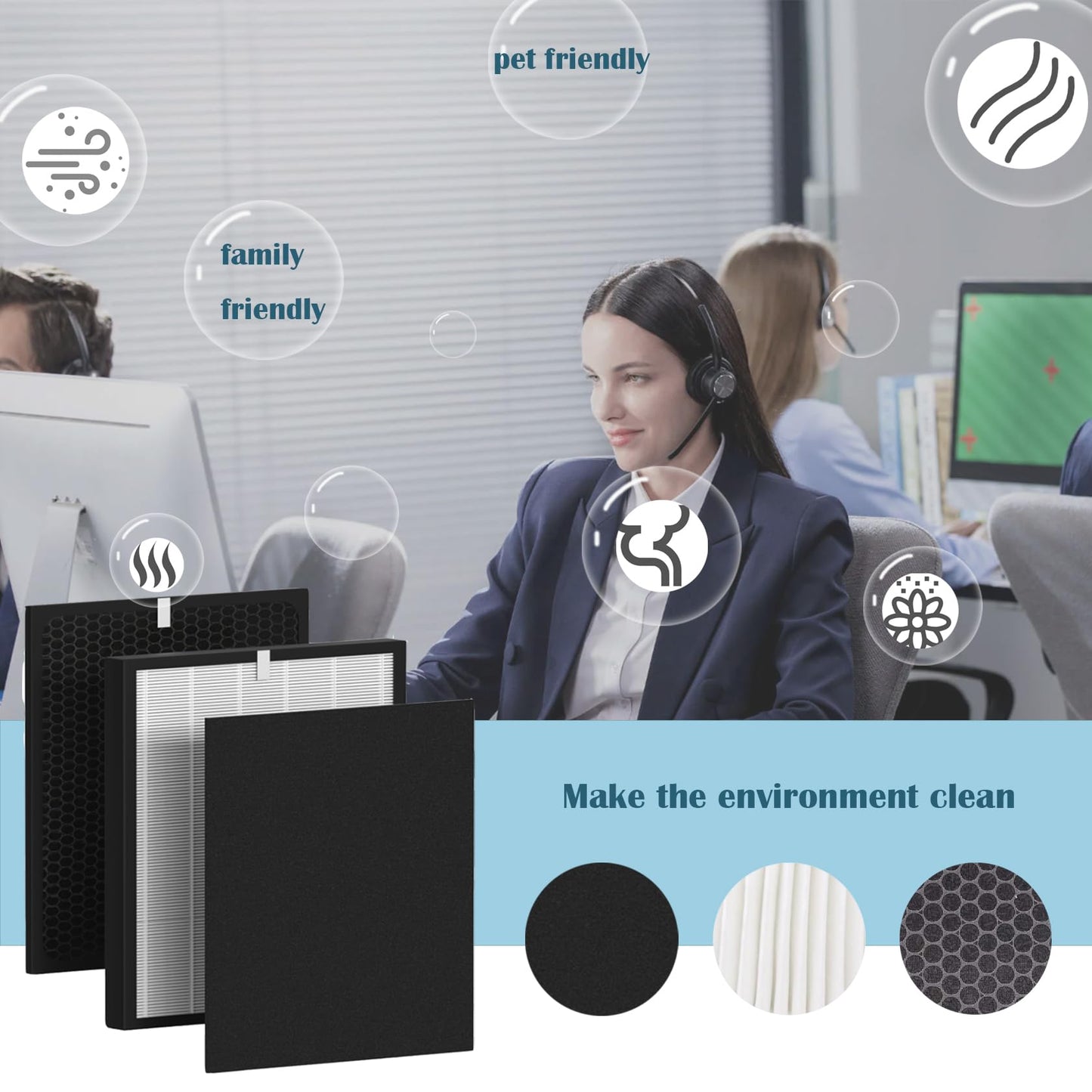 OV200 Filter For Oransi OV200 Air Purifier Part RF200, Include 1 pack True HEPA Filter 1 pack Activated Carbon Filter and 4 pack Pre-Filter