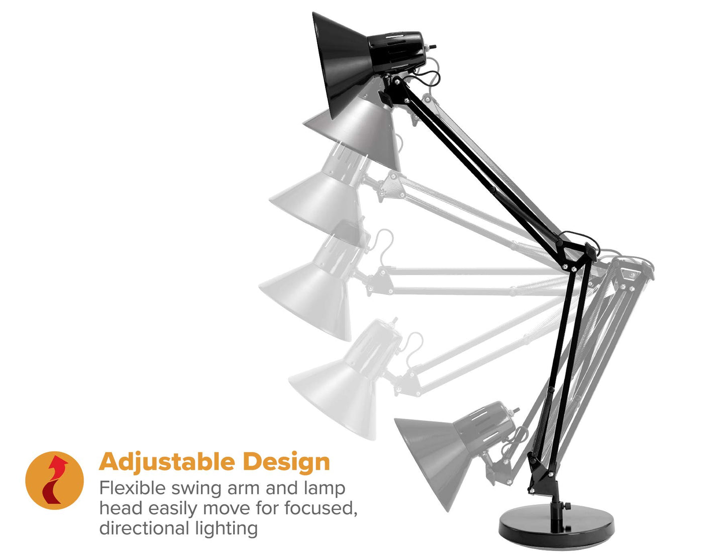 Bostitch Office VLF100D Swing Arm Desk Lamp, Metal, 36" Reach with Multi-Joint Adjustment, Includes Replaceable LED Bulb (VLF), Black