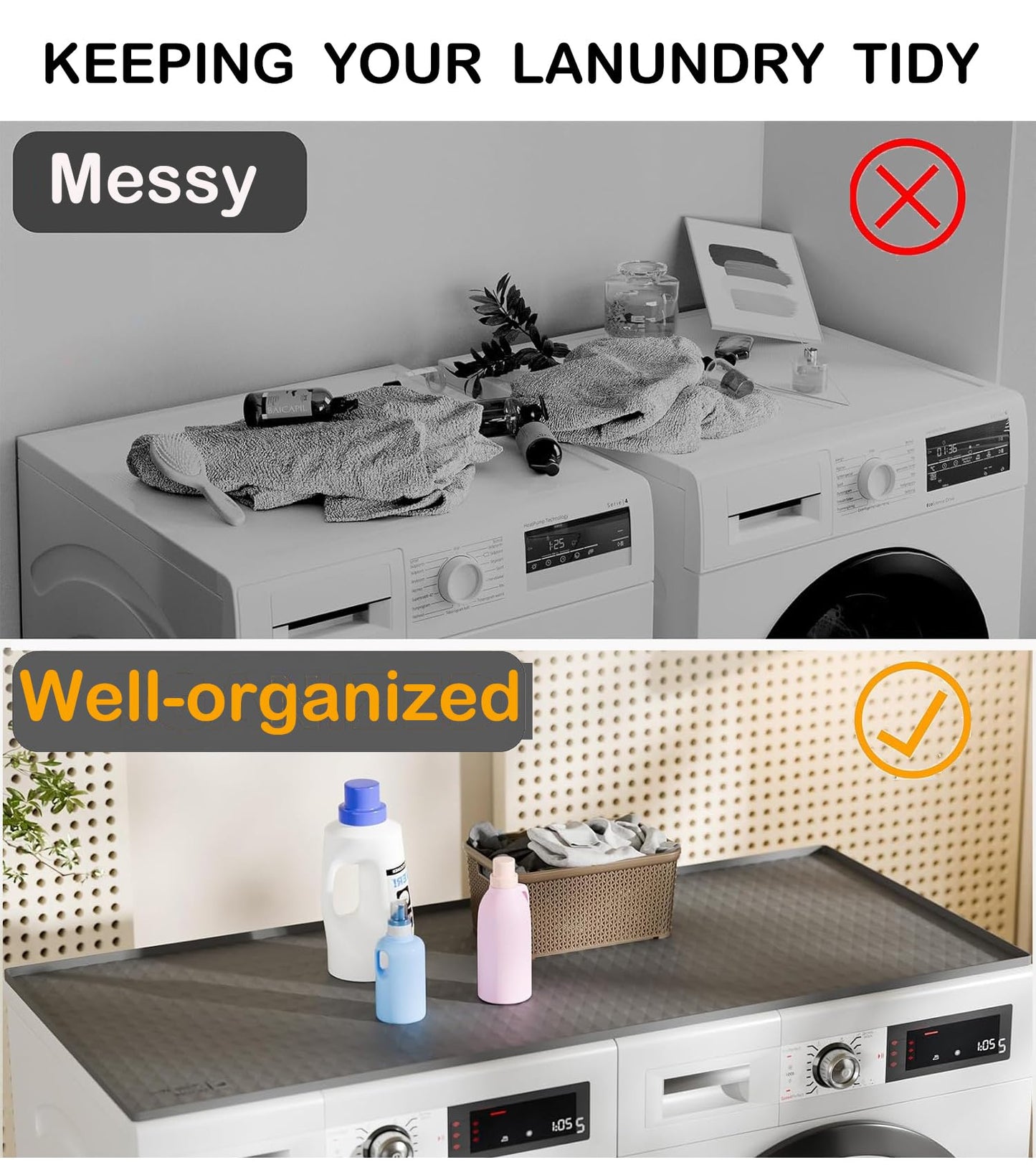 51.2" x 25.6" Washer and Dryer Top Cover Mat,Silicone Washer Dryer Countertop Protector Mat for Laundry Machine, Large Size Dust-Proof Washing Machine Dryer Topper for Laundry Room Kitchen Home