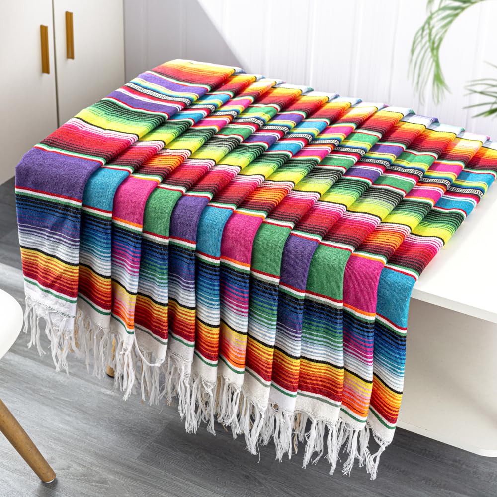 Mexican Table Runner 12Pack 14 x 84 Inches Fiesta Mexican Theme Party Decoration for Cinco de Mayo Fiesta Party Serape Zarape Table Runner
