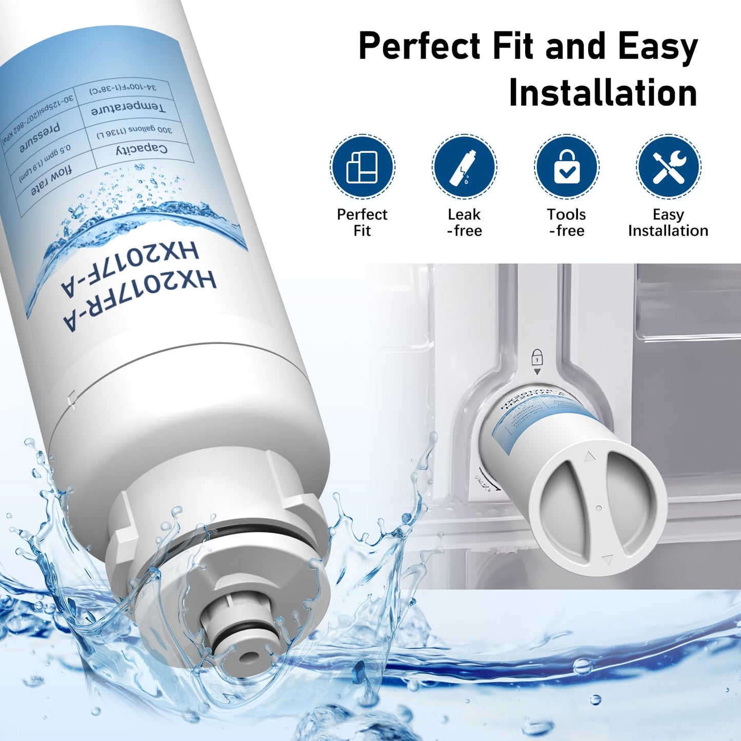 HX2017FR-A HX2017F-A Water Filter Compatible with Insignia NS-WF26FD9-1 WF26FD9-1 (3 Pack)