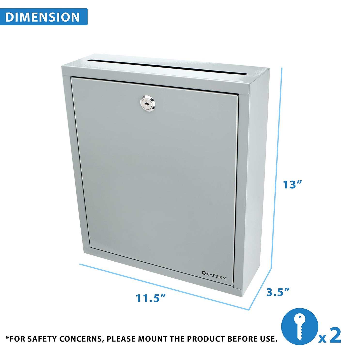 Barska Wall Mount Multi-Purpose Locking Mail Suggestion Drop Box with Key Lock for Home Office Classroom - Dropbox - Mail - Wall Mounted lock box - Metal box with lock - Suggestion Box with Slot