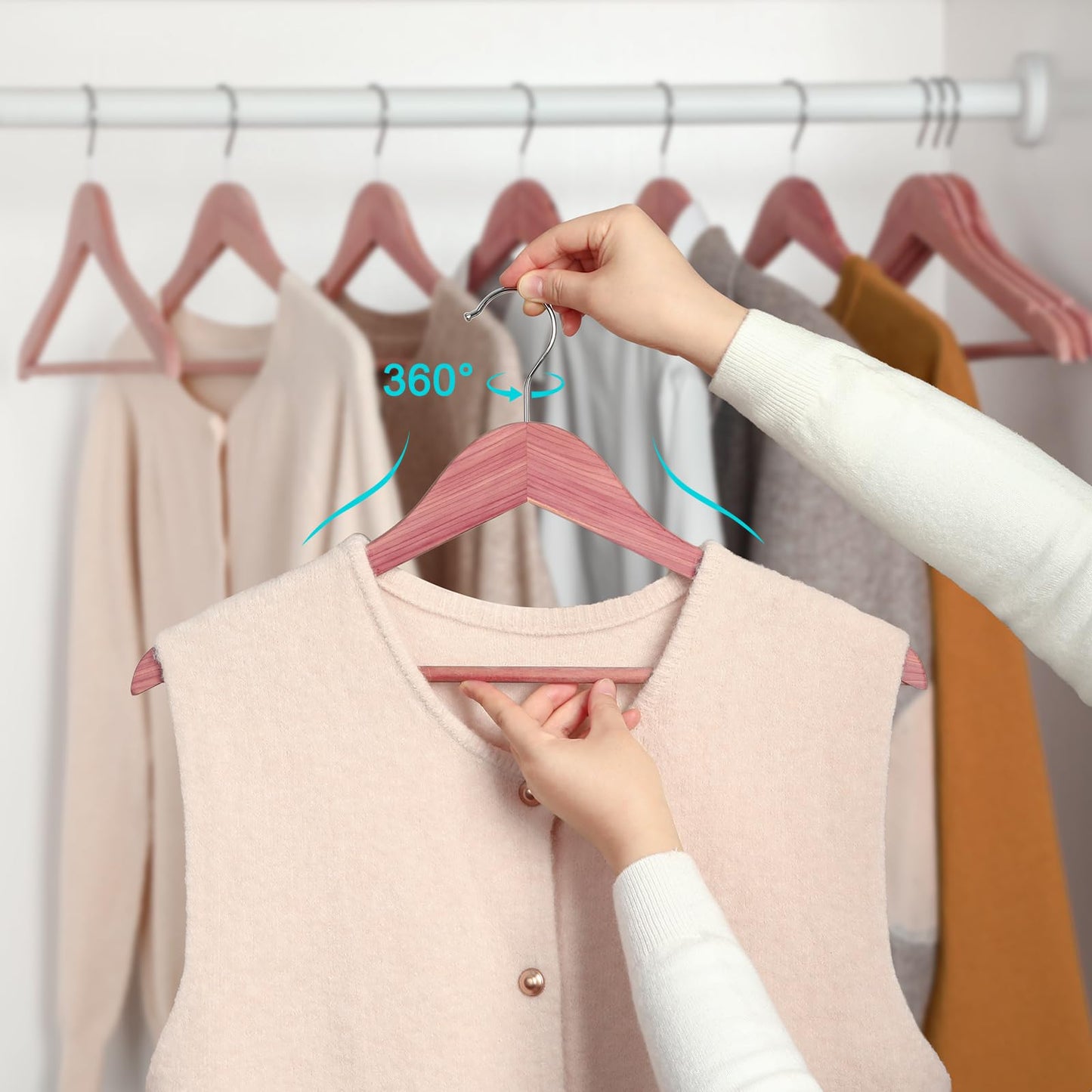 TOPIA HANGER 30-Pack American Red Cedar Wooden Hangers, Clothes Hangers for Closet, Wood Coat Hanger with Smooth Cut Notches, 360° Swivel Hook, Non-Slip Pants Bar-CT54C30