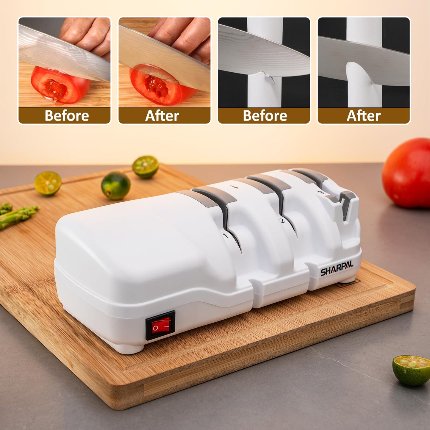 SHARPAL 198H Electric Knife Sharpener - 3 Stage Professional Knife Sharpening System with Diamond Wheels, Suit for Double-Beveled Straight Edge & Serrated Knives, Premium Fathers Day Gift