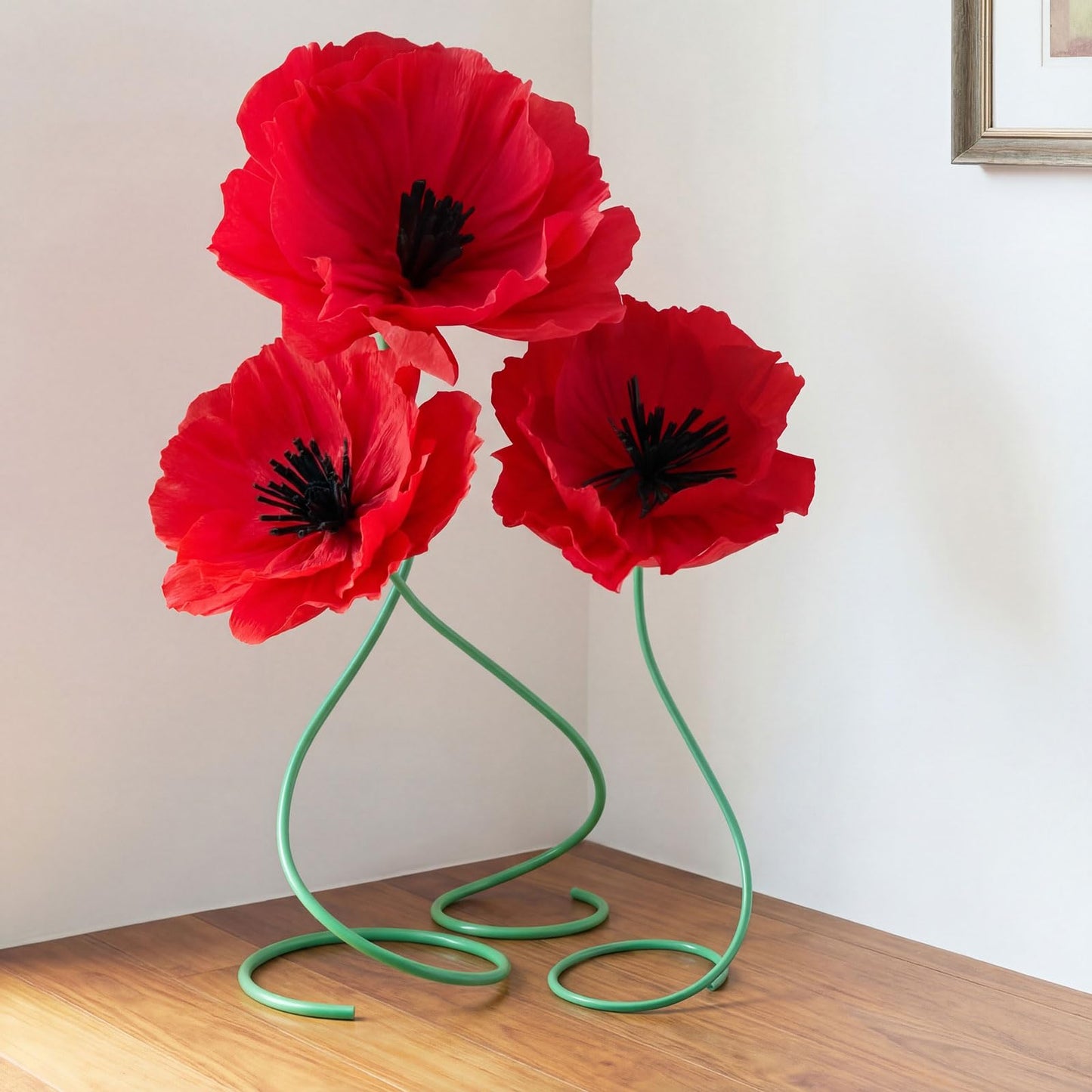 Maysing 3 Pcs 5ft Large Paper Red Poppy Flowers Halloween Giant Artificial Poppies Standing Huge Handcrafted Poppy Flowers Wicked Party Decoration for Garden Hotel Office Wicked Birthday Party Wedding
