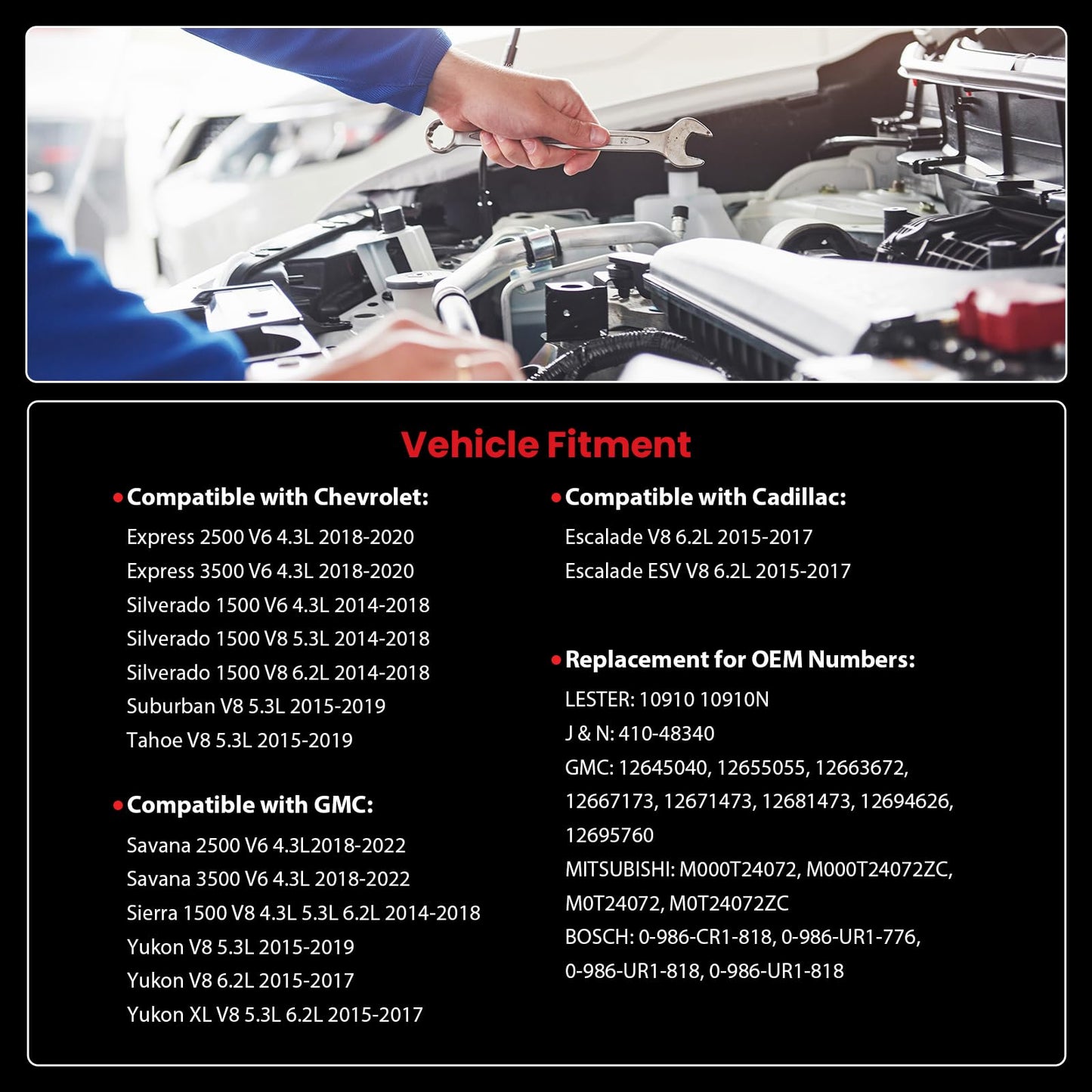 10910N Starter New for 2014-2020 Chevy Silverado 1500 Suburban Tahoe, GMC Sierra 1500 Yukon Savana V6 V8 4.3L 5.3L 6.2L, Cadillac Escalade 2015-2017 V6 V8 4.3L 5.3L 6.2L, 12655055 M000T24072