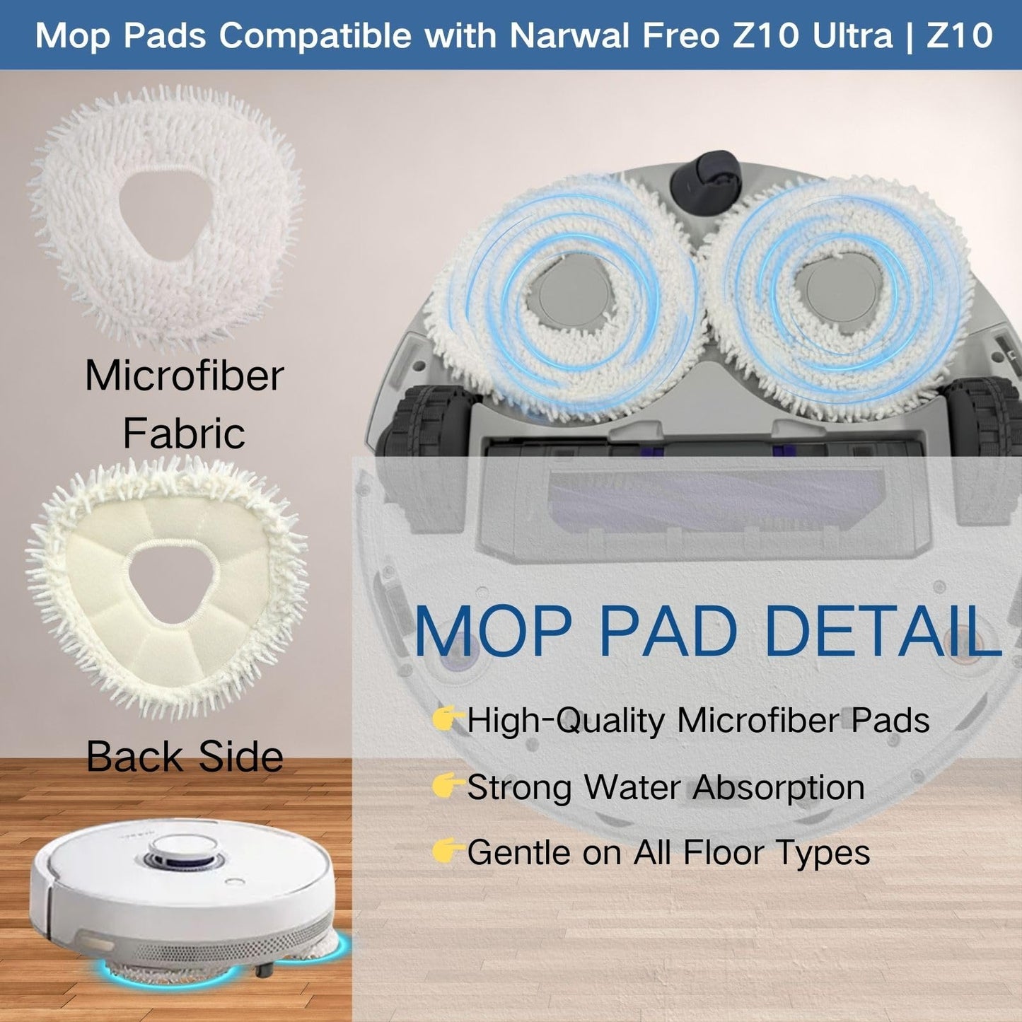 Replacement Accessories Parts Kit Compatible with Narwal Freo Z10 Ultra/Freo Z10 - Includes 6 Dust Bags, 6 Mop Pads, 6 Filters, 8 Side Brushes, 2 Rubber Main Brushes, 2 Water Tank Filter Sponge