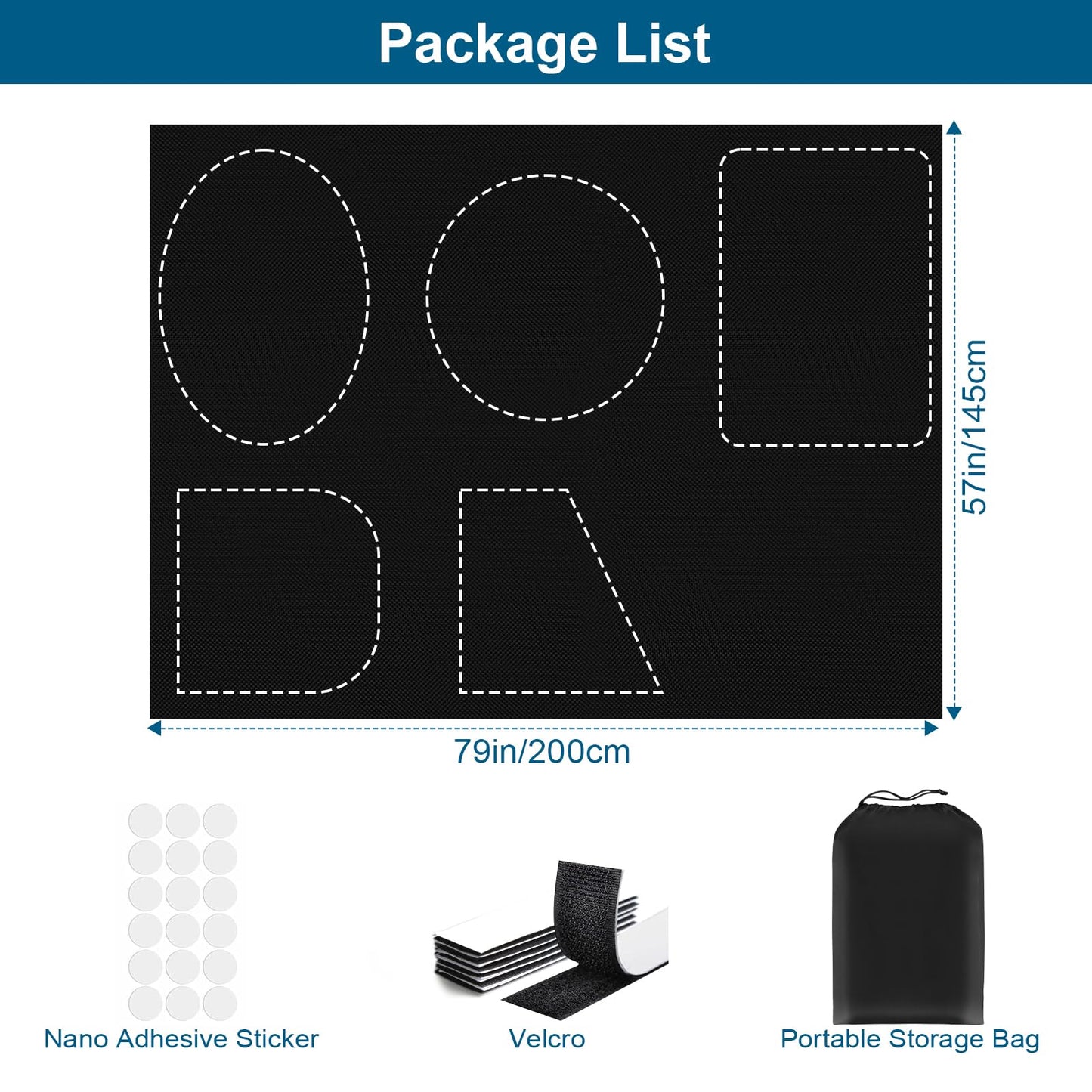 100% Blackout Curtains for Bedroom, Portable DIY Window Blinds, No Drill Window Shades & Blackout Blinds with Stickers & Tabs for Travel, Dorm Room, Media Room (79" x 57")