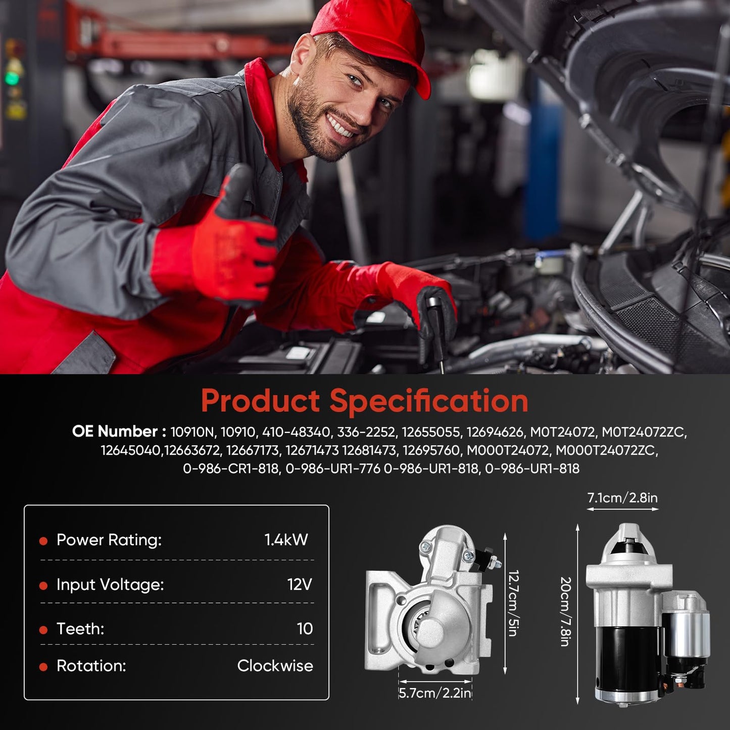 10910N Starter New for 2014-2020 Chevy Silverado 1500 Suburban Tahoe, GMC Sierra 1500 Yukon Savana V6 V8 4.3L 5.3L 6.2L, Cadillac Escalade 2015-2017 V6 V8 4.3L 5.3L 6.2L, 12655055 M000T24072