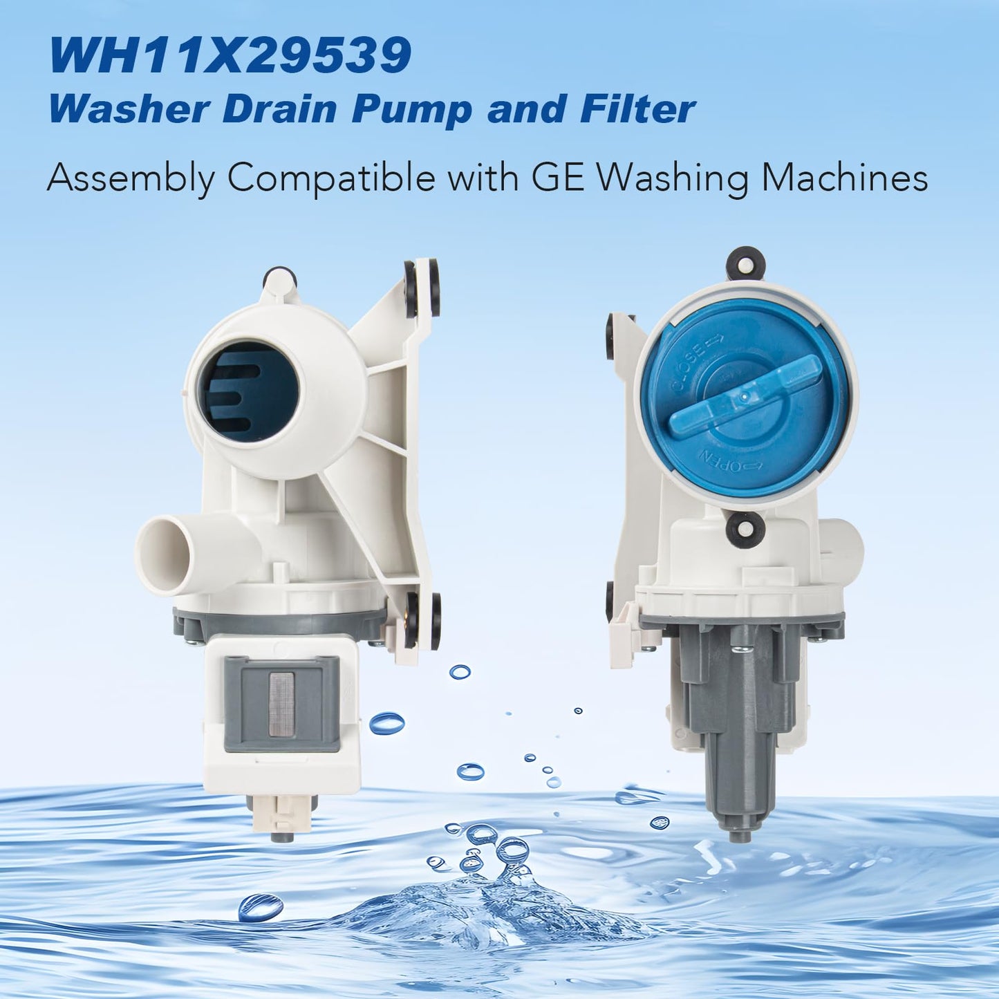WH11X29539 GE Washer Drain Pump Assembly and Filter | Washing Machine Drain Pump