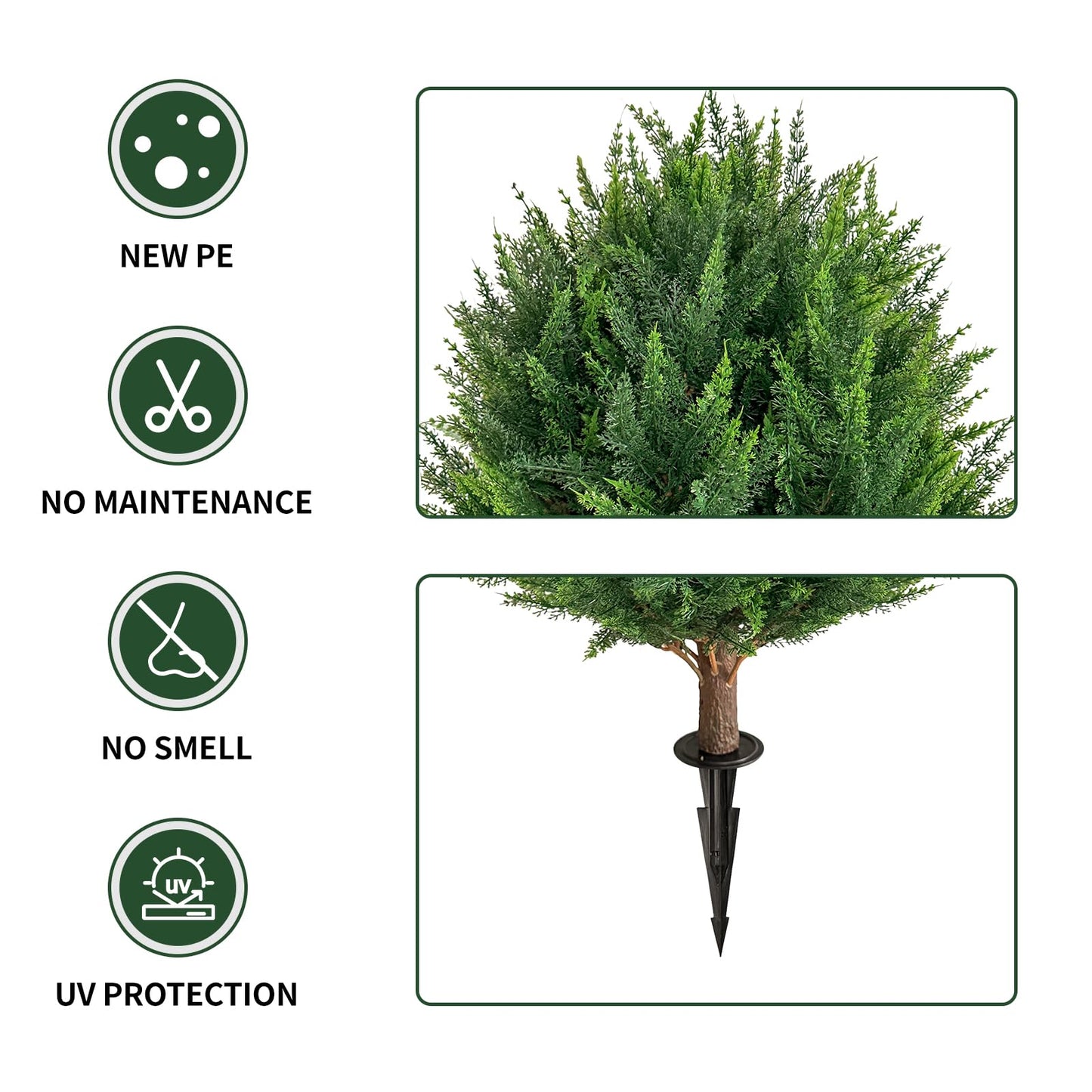 25”Artificial Cedar Topiary Ball Tree Set of 2 with Ground Spikes, UV Resistant Artificial Bushes Fake Plants for Home Front Door Offices