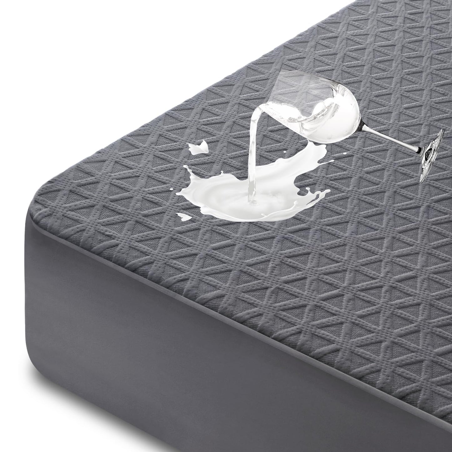 Premium Waterproof Mattress Protector Queen Size, Breathable Bed Cover 3D Air Fabric Cooling Mattress Pad Cover Smooth Soft Noiseless Washable, 8''-21'' Deep Pocket (Gray)