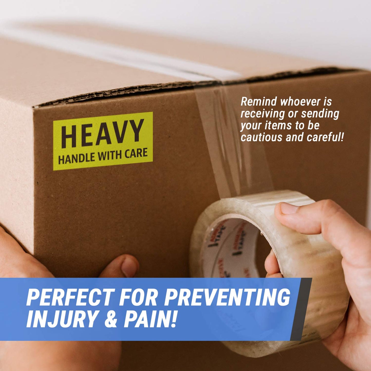 Caution Heavy, Handle with Care Labels (4 x 2 inch, Fluorescent Yellow with Bold Letters - 900 Labels) Warning Heavy Items Stickers for Shipping Items - Strong Adhesive