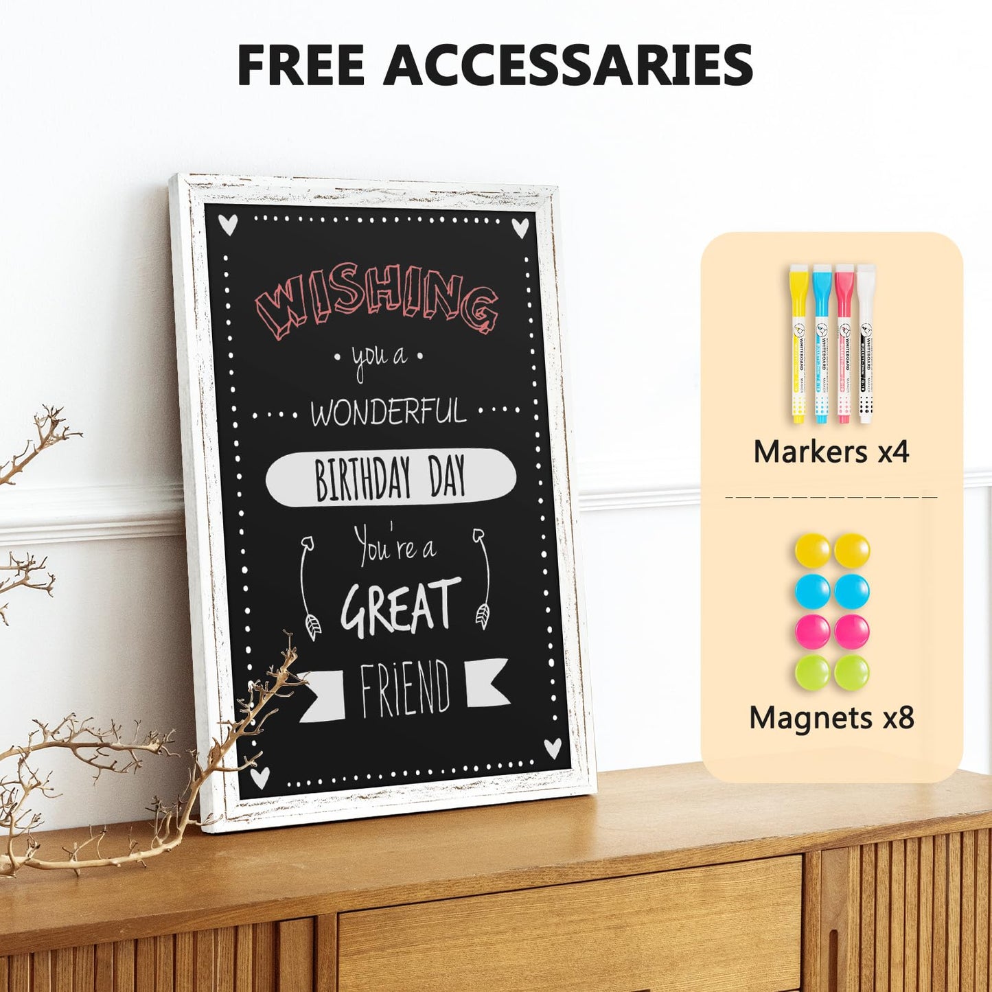 Rustic Wood Framed Chalkboard, 36" x 24" Wall-Mounted Blackboard for Kitchen, Restaurant Menu, Office & Home Décor