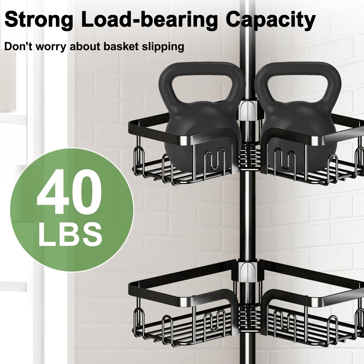 Clothink Corner Shower Caddy Tension Pole 4 Tier Adjustable Stainless Steel Shower Shelf for Inside Shower Bathtub Shampoo,Standing Bathroom Organizer Shelves with 39 to 113 inch Height