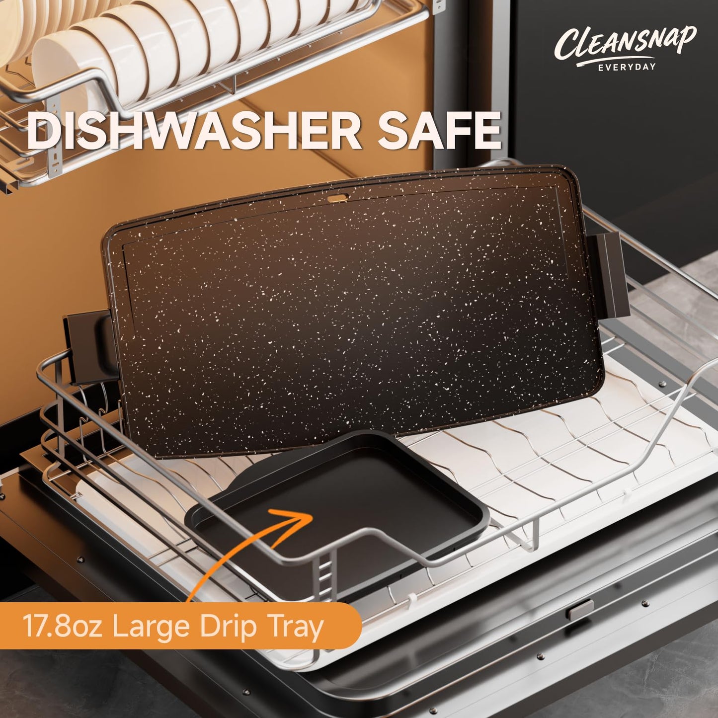 SENSCHEF Cleansnap Everyday Electric Griddle, 20” Nonstick Grill with Foldable Anti-Mess Shield, 1700W Fast Heating, ILAG Ultimate Coating, Dishwasher-Safe Removable Plate, Midnight Black