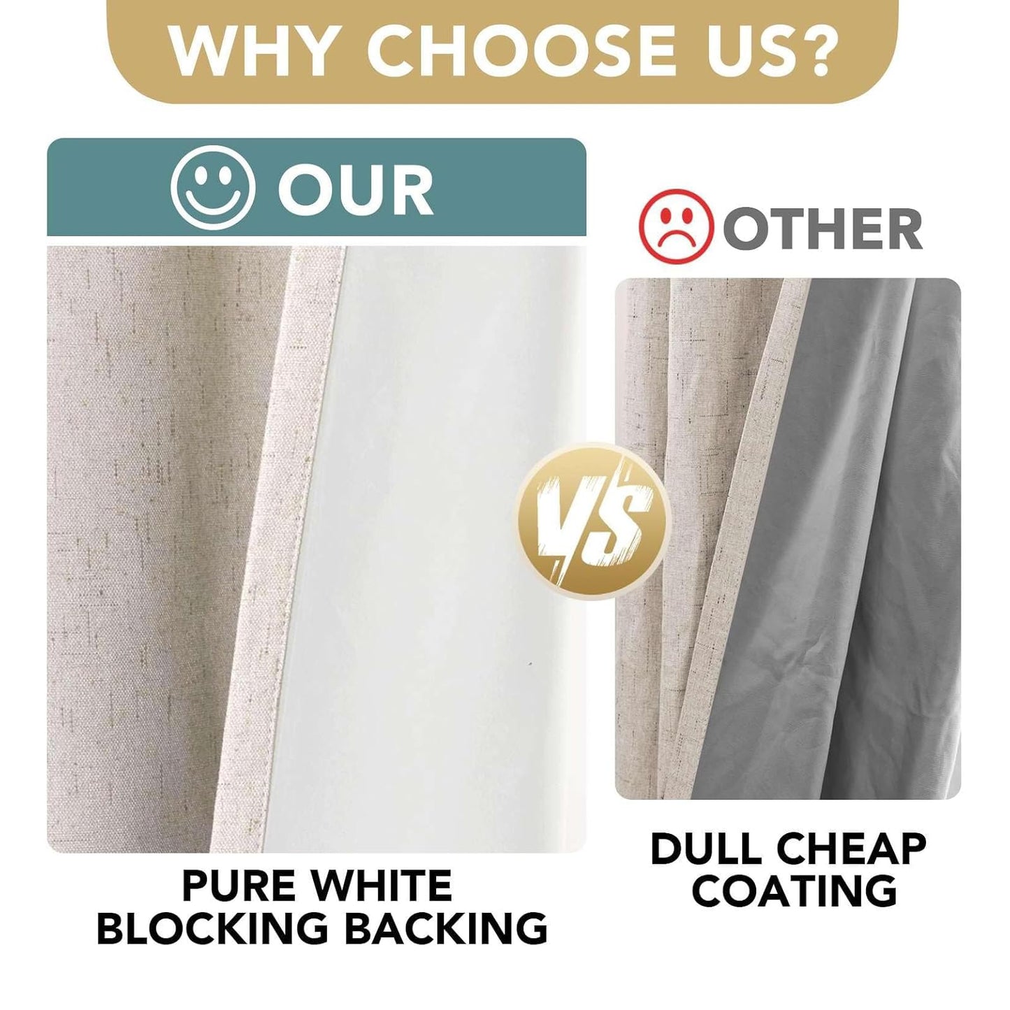 H.VERSAILTEX Linen Curtains 100% Blackout Curtains for Bedroom 90 inch Long Full Light Blocking Nature Linen Blended Window Curtains for Living Room Nickel Grommet (2 Panels, Natural)