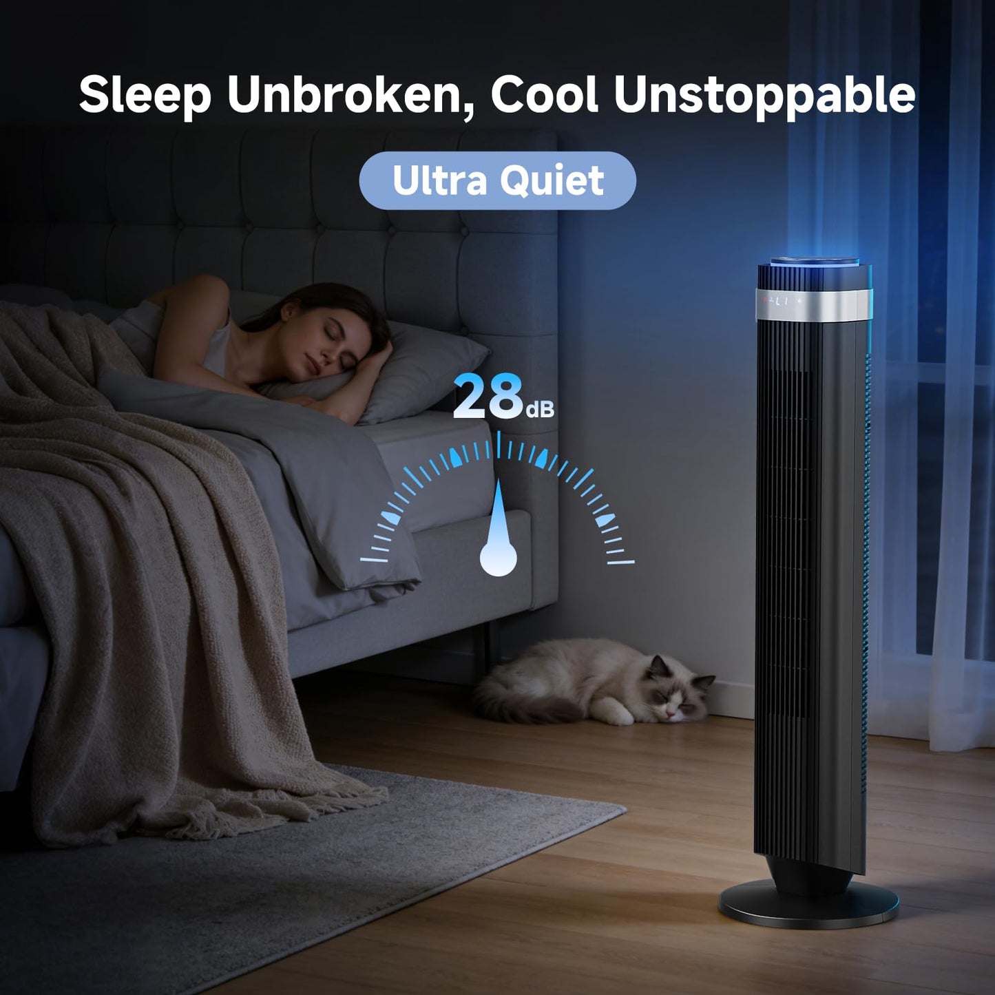 KMFurnila Tower Fan, Oscillating Standing Fans with Remote for Bedroom Home Office, 5 Speeds & 4 Modes, 12H Timer，LED Display, 22.3ft/s High Velocity, Modern Black