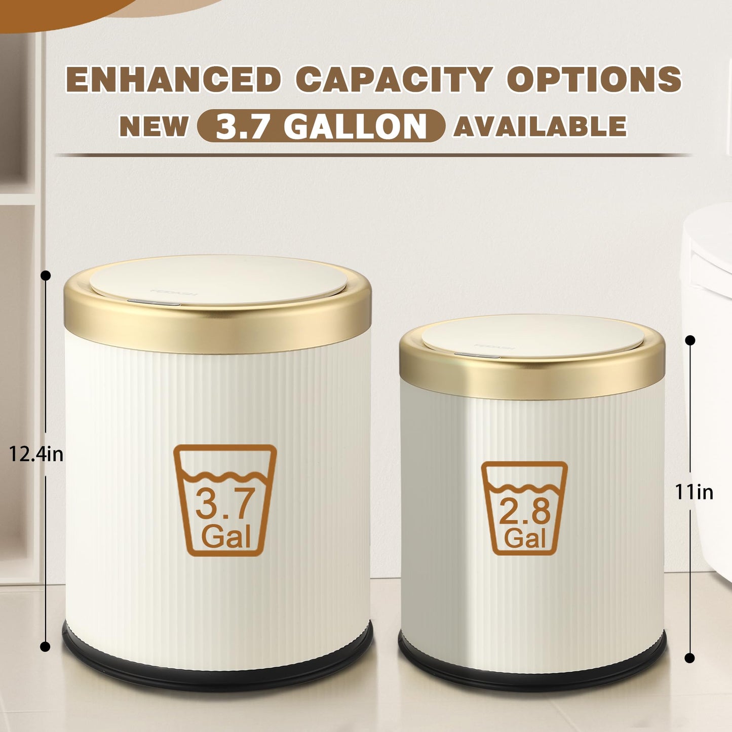 onlcuk Automatic Motion Sensor Bathroom Trash Can with Lid, 3.7 Gallon Touchless Trash Garbage Bin Large Trash Cans Trashcan -White
