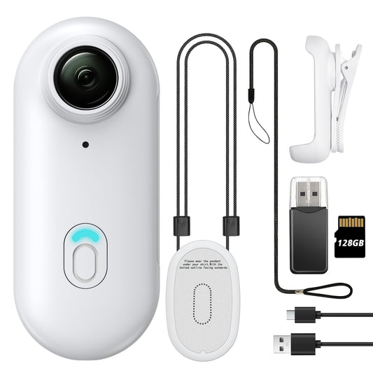 128GB FHD 1080P Mini Body Camera, Wearable Action Body Cam, Thumb Size Hands Free Recording Body Worn Camera, Premium Portable Camcorder Mount Anywhere for Pet Walking, Work, Travel (White)