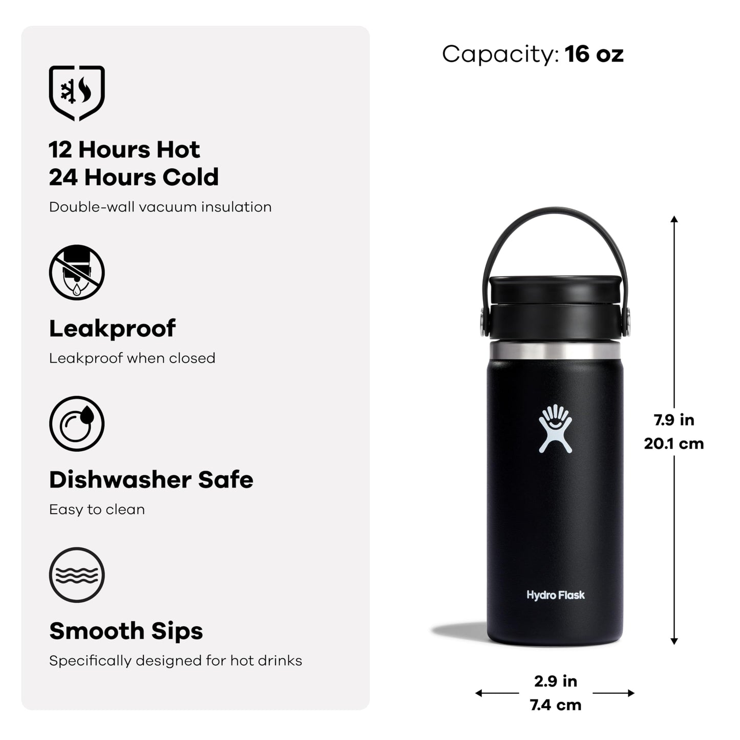 Hydro Flask Water Bottle - Insulated Stainless Steel - Wide Mouth Flex Sip Lid, Non Spill, Leakproof and Refillable in 16 Oz Agave
