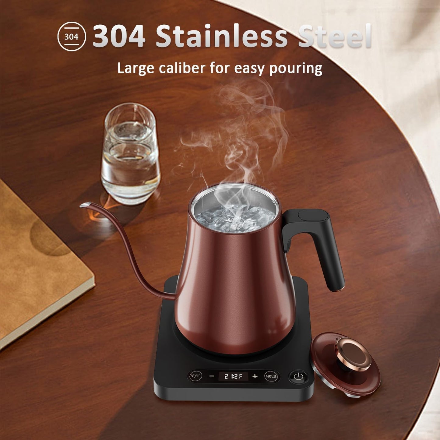 Gooseneck Electric Kettle with Temperature Control, 1.0L Pour Over Coffee Kettle, 1000W Fast Boil Tea Heater, Keep Warm Function, LED Display, 304 Stainless Steel, Vintage Copper, BPA-Free