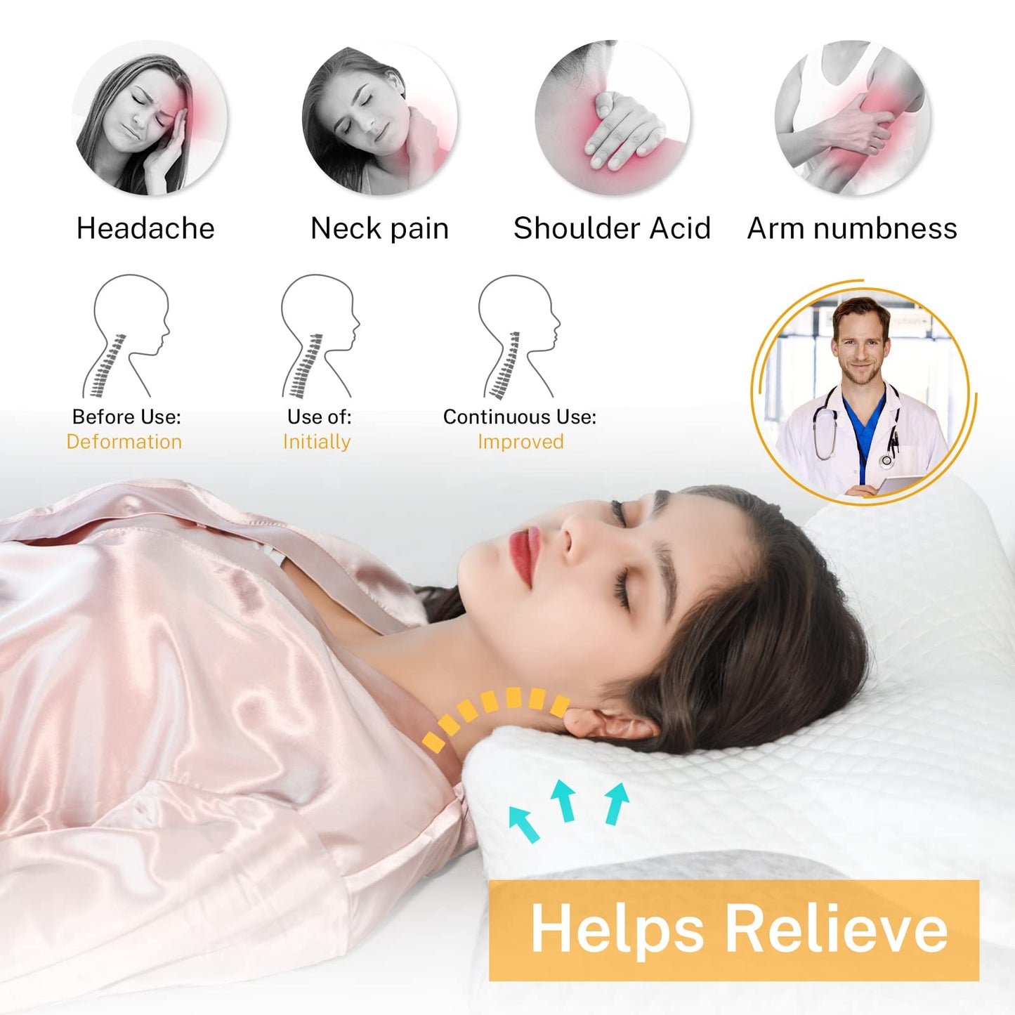 Misiki Cervical Neck Pillow for Pain Relief, Butterfly Contour Memory Foam Pillow for Side Back Sleepers, Ergonomic Bed Pillow with Washable Cover for Shoulder Support, 24x15 Inch