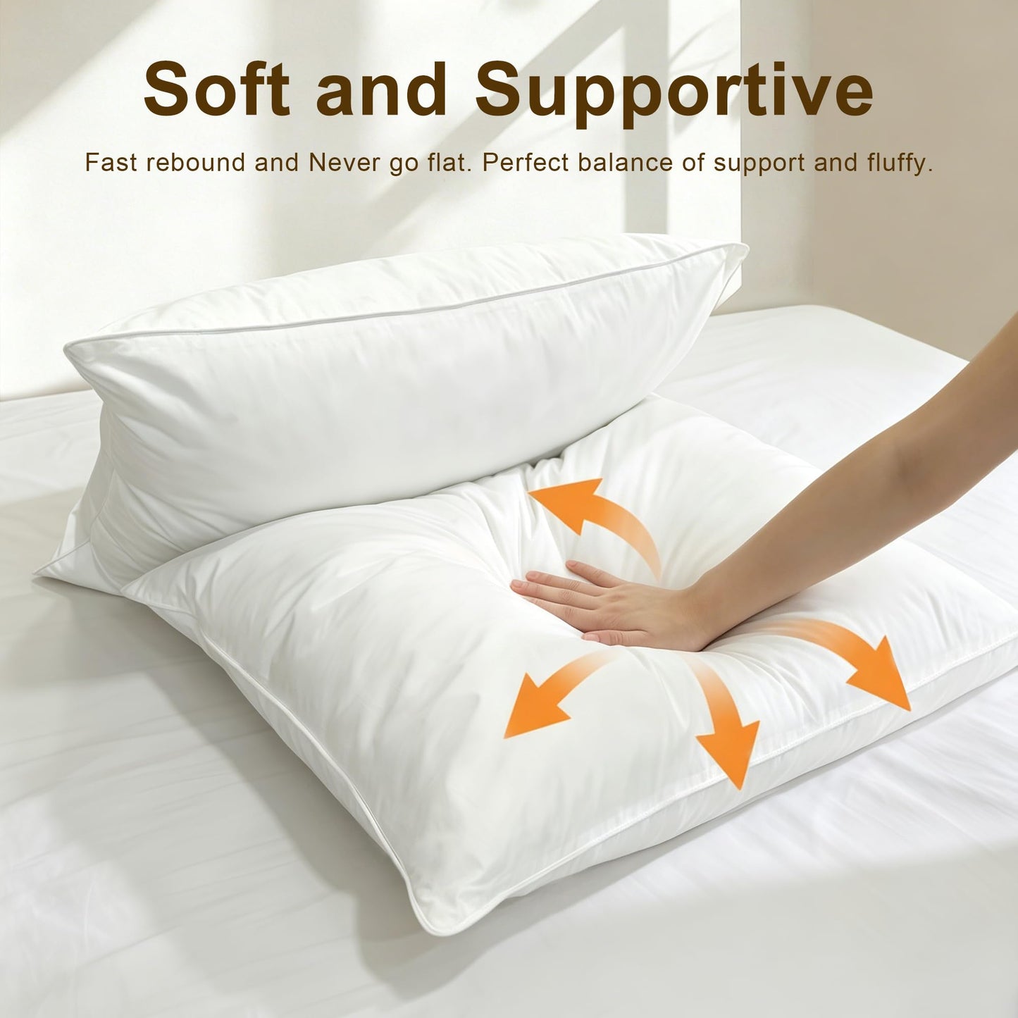 WQSPRING Down Pillows King Size Set of 2-750 Fill Power Hotel Quality Bed Pillows for Sleeping, Medium Firm for Side Back Stomach Sleepers, Breathable Downproof Cover, Oeko-TEX Certified (20” x 36”)