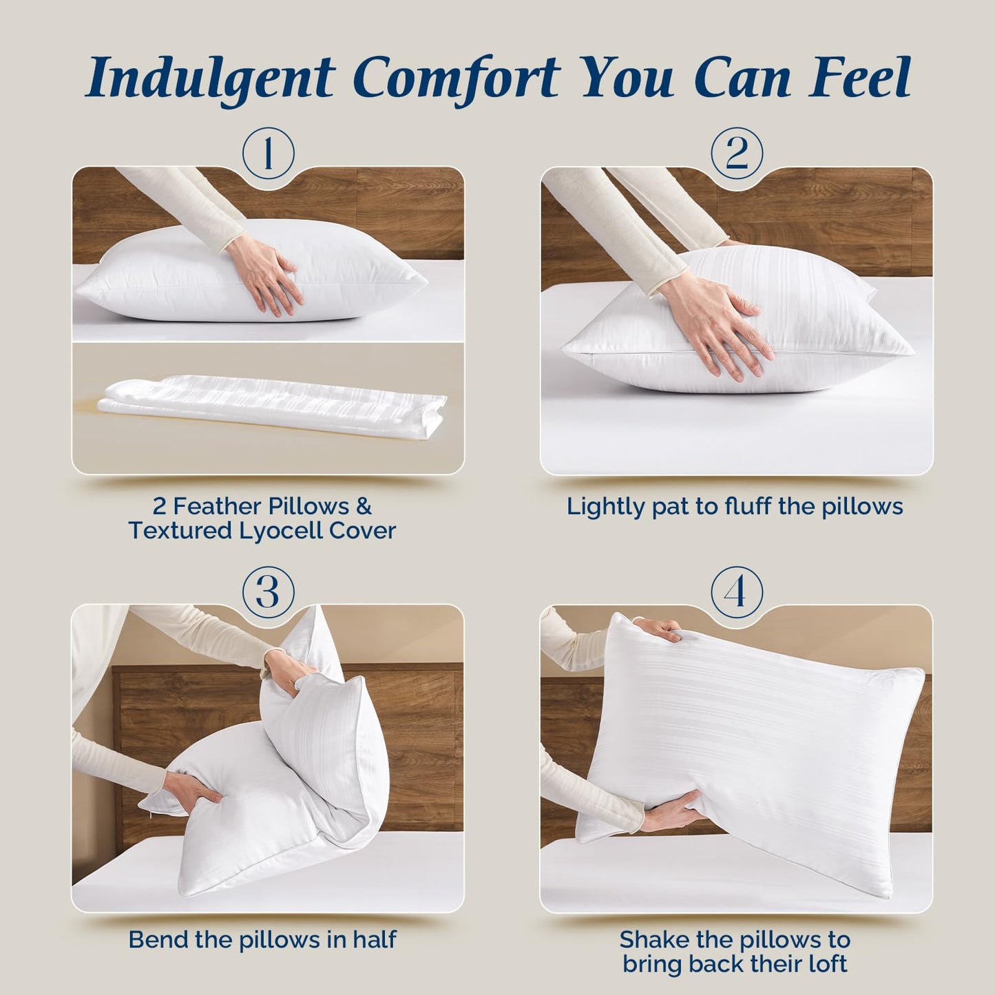 downluxe Goose Feather and Down Pillows - Hotel Collection Feather Pillows Set of 2 for Back, Stomach or Side Sleepers, Queen Size (20"x28")