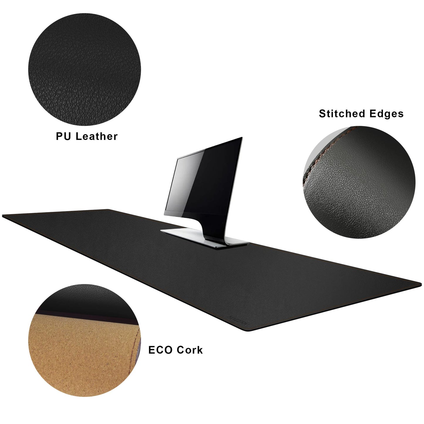 MAIDERN Cork & Leather Desk Mat, 63' x 23.6' Large XXL, Full Size Reversible Desk Pad Protector for Gaming & Home Office (Black)