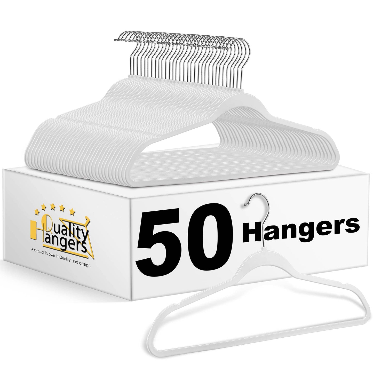 Quality Hangers 50 Pack Non-Velvet Plastic Hangers for Clothes - Heavy Duty Coat Hanger Set - Space-Saving Closet with Chrome Swivel Hook, Functional Non-Flocked Hangers - Cream White