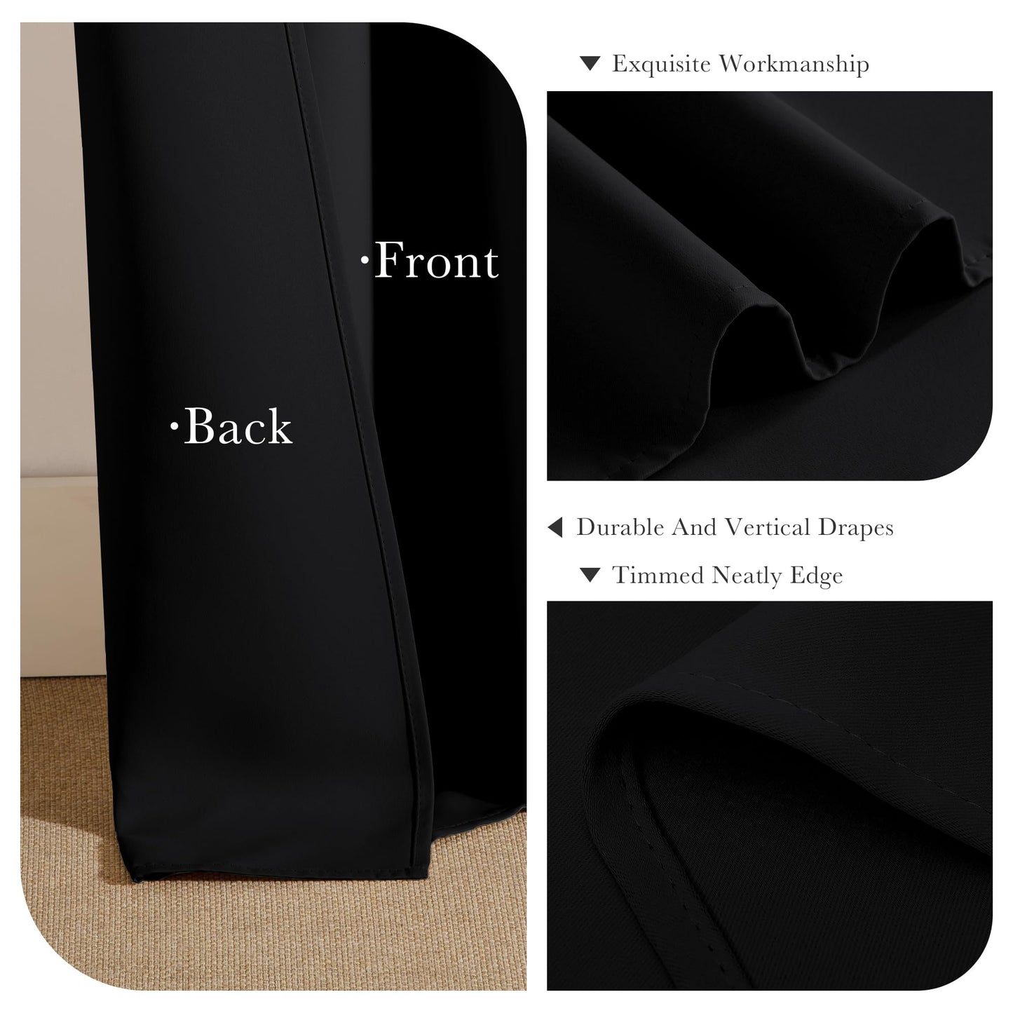 PONY DANCE Blackout Curtains 96 inch Long, Room Darkening Ceiling to Floor Curtains for Bedroom, Thermal Insulated Drapes for Living Room Window, Back Tab/Rod Pocket, 52 Inch Wide, 2 Panels, Black
