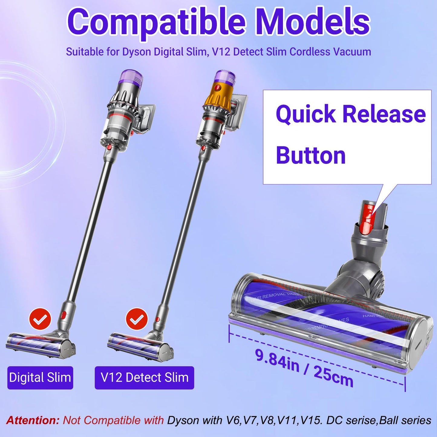 V9 Replacement Head Attachment Compatible with Dyson V9 Motorbar, Digital Slim SV18, V12 Detect Slim Cordless Vacuum Cleaners, V9 Upgrade Anti-Tangle Vacuum Head