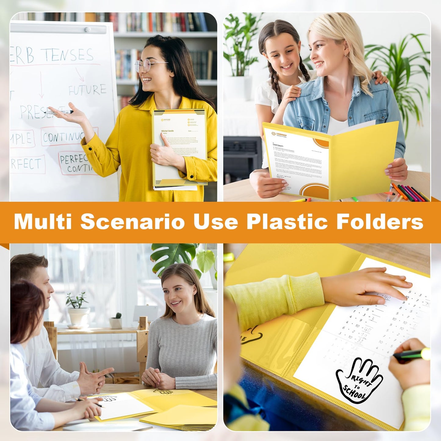48 Pack Take Home Folder with Pocket, Parent Teacher Communication Folders Heavy Duty Plastic 2 Pocket Homework Folder, Letter Size Student Folders for Teachers and School Supplies(Yellow)