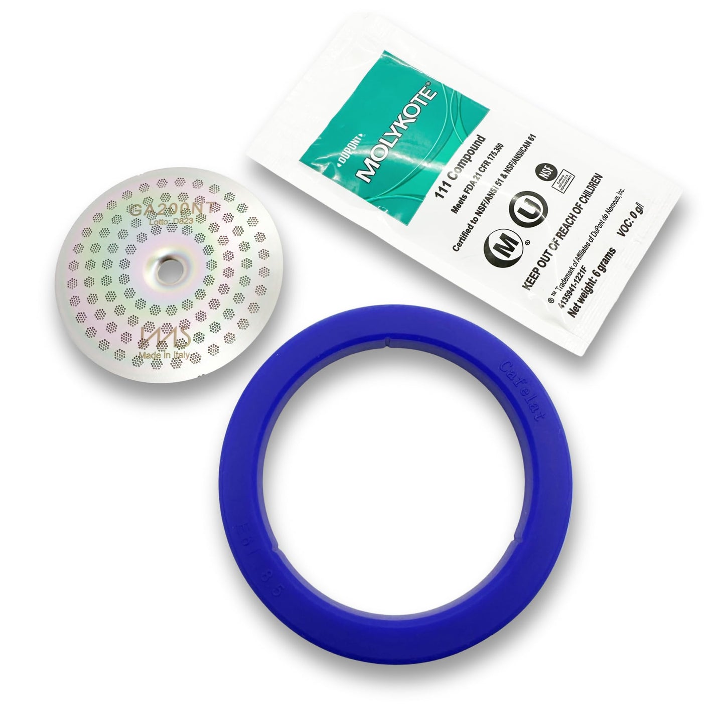 Kit Made for Gaggia. IMS Precision Nanotech Shower Screen GA200NT, Cafelat 8.5mm Gasket, Grease Molykote 111
