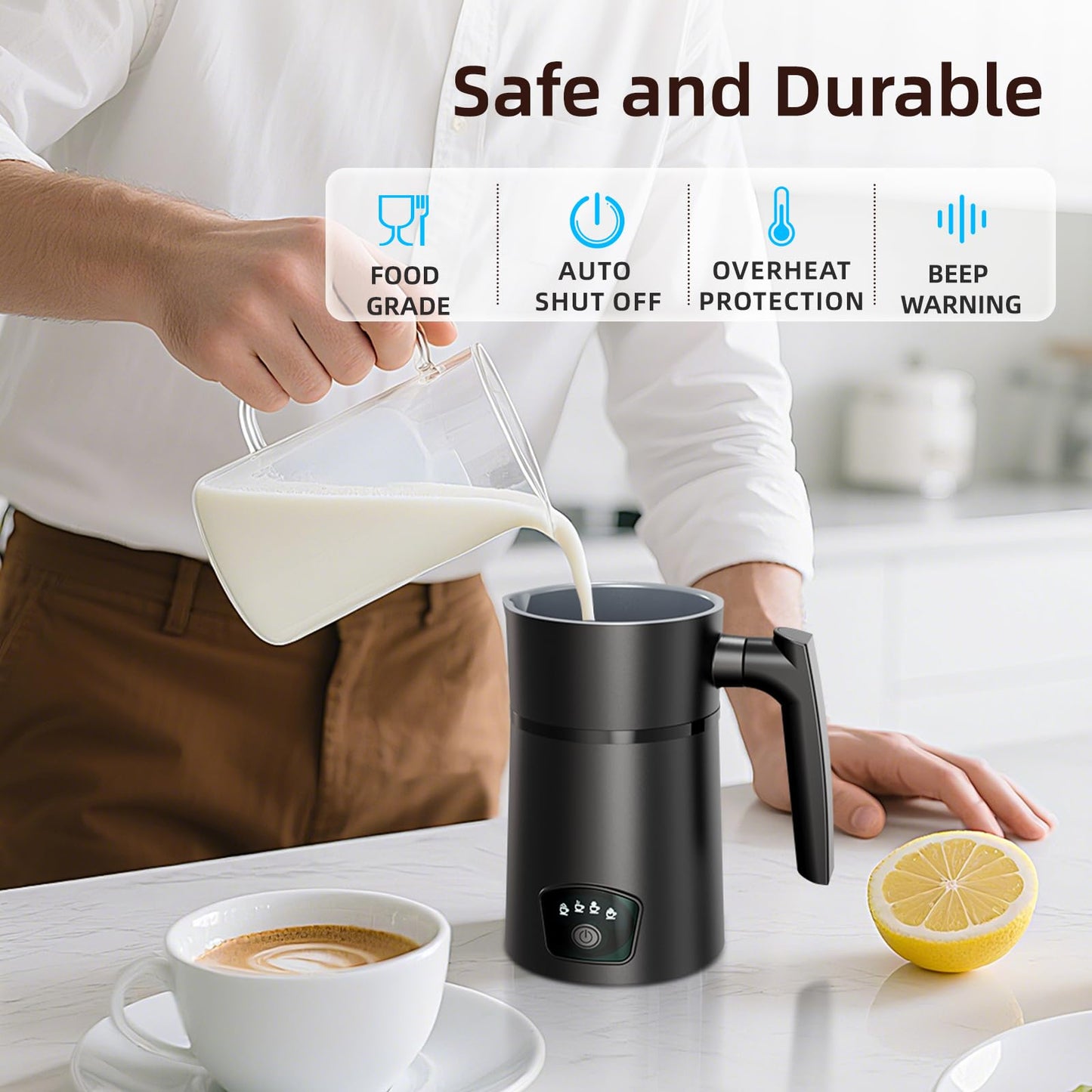 AGORVIO Milk Frother, 4-in-1 Electric Milk Steamer, Warm and Cold Foam Maker, 1 min Fast Frothing, 11.8 oz/350 ml Milk Warmer, Frother for Coffee Latte, Cappuccino, Macchiato, Auto Shut-Off