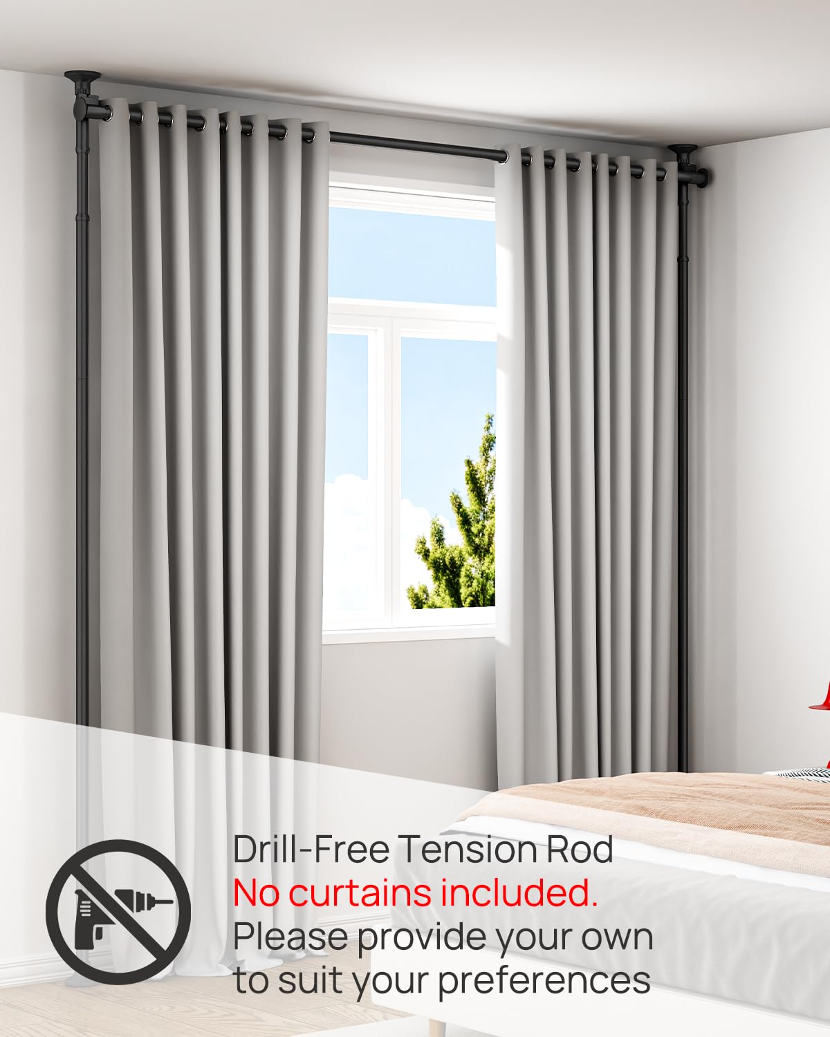 ALLZONE Tension Curtain Rods for Windows, Adjustable 31 to 135 Inch Wide, Freestanding Curtain Rods No Drilling, Apartment Renter Friendly, Heavy Duty, for Room Divider, Doorway, 63 to 130 Inches Tall