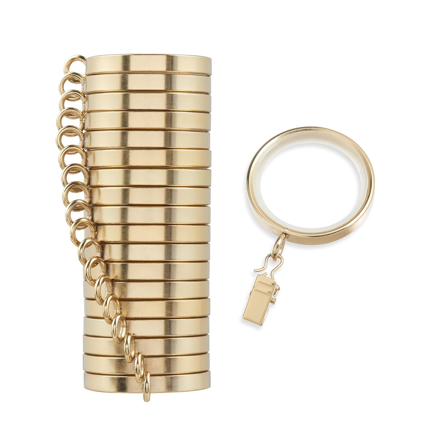 MODE Cambria Designer Series - Premium Easy Glide 18 Count Curtain Rings - Metal with Smooth, Quiet Nylon Inserts with Clips - 2 inch Diameter (1-5/8 inch Inside Diameter) - Brushed Gold