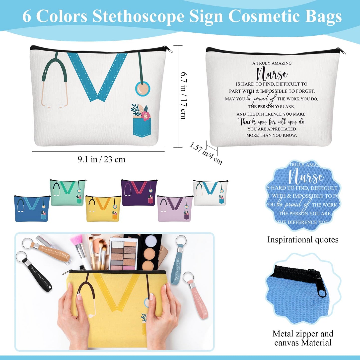 Hushee Nurse Gift CNA Week 2026 Appreciation Gift Include 12 Oz Enamel Mug Stethoscope Sign Designs Makeup Bag Silicone Keychain for Nursing Medical Assistant Thank You Stuffer(18 Pcs,Classic)