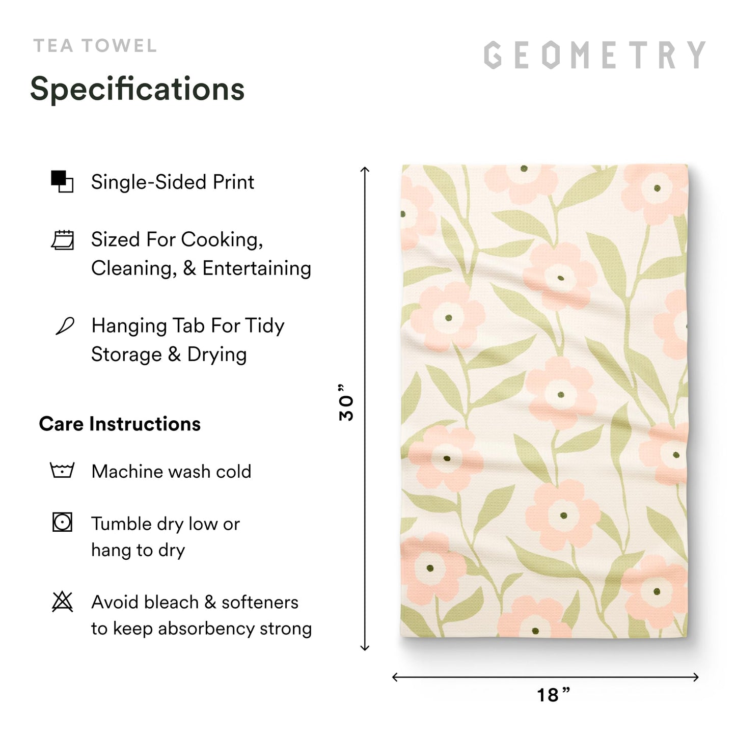 GEOMETRY Tea Towels – Spring & Summer Collection – Quick-Dry, Ultra-Absorbent, Reusable Microfiber Kitchen Towels for Drying & Cleaning - Meadowlight - 3 Pack