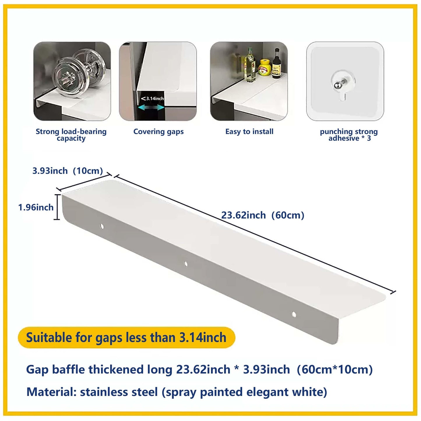 Metal Kitchen Refrigerator Gap Partition Countertop Gap Extension Board,Gap Covers Between Countertop and Walls, Refrigerator Side Partition, No Drill(White,23.62 * 3.93inch)
