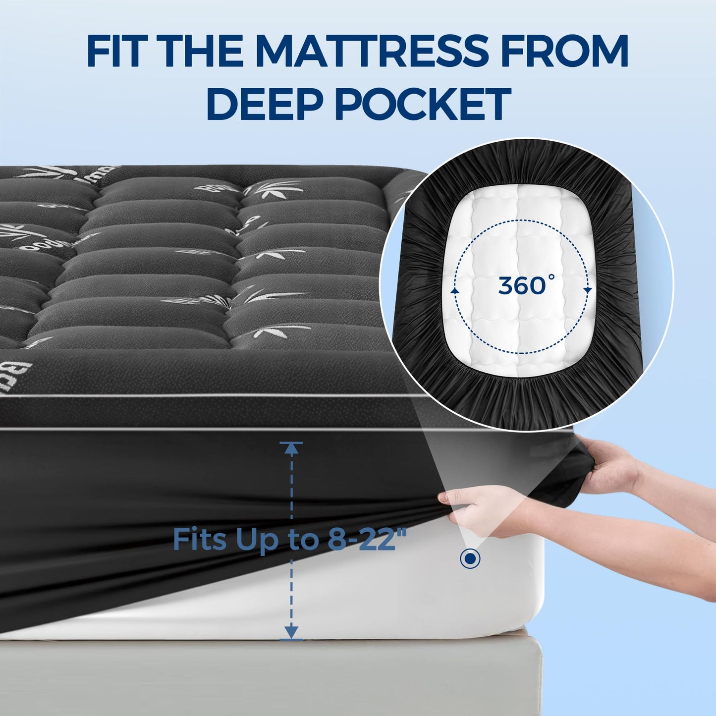 Mattress Topper Twin Size, Cooling Extra Thick Breathable Viscose Made from Bamboo Mattress pad, Soft Quilted Fitted Mattress Cover with 1000 GSM Down Alternative Fill (8-21”Deep Pocket) Dark Gray
