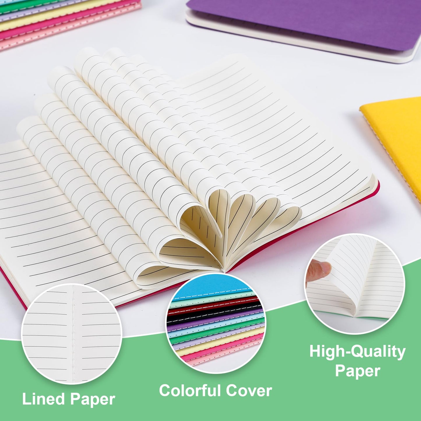 Bgtecho 120 Pack Notebooks Bulk, 3.5 x 5.5 In Mini Pocket Notepads, Colorful Cover Notebooks, Portable Small Lined Notepad, Mini Journals for Home Office Travel Gift, 12 Colors, 30 Sheets/60 Pages