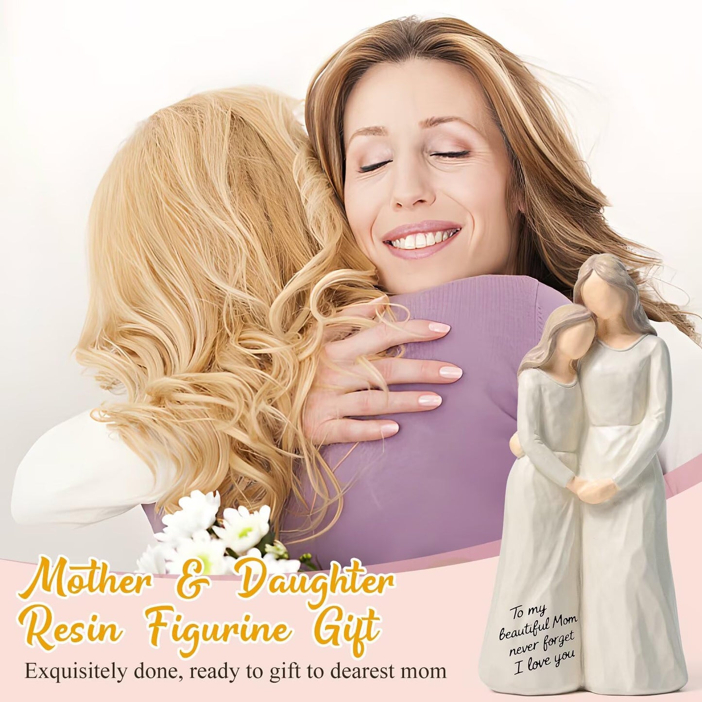 Jubilora Gifts for Mom from Daughter, Mother Daughter Figurine Gift for Mother's Day, Christmas, Thanksgiving, Mom Birthday Gifts for Home Tabletop Shelf Decor, White, Resin