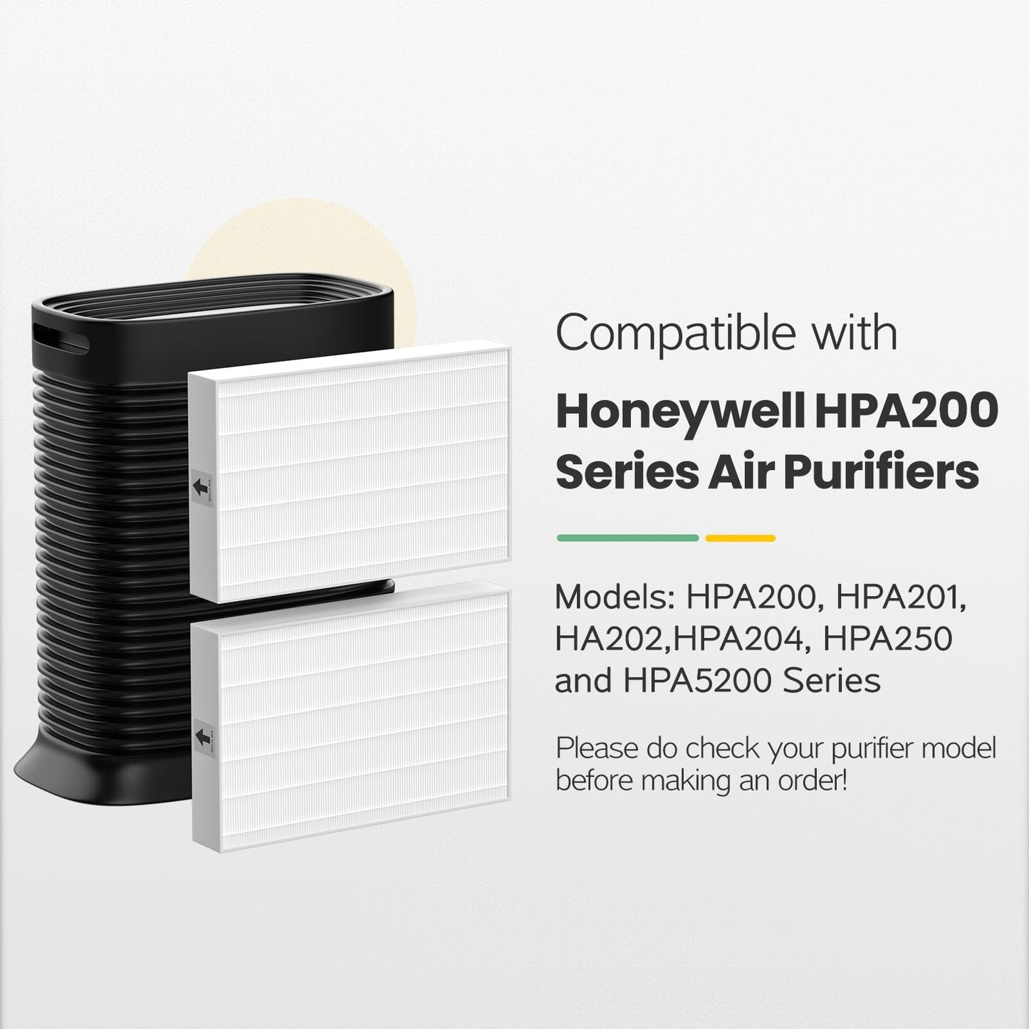 HPA200 HEPA Filter Replacement Compatible with Honeywell HEPA HRF-ARVP200 Series Air Purifier HPA200, HPA201, HA202, HPA204, HPA250, HPA5200, 2 HEPA R and 4 Precut Carbon Pre-Filters A